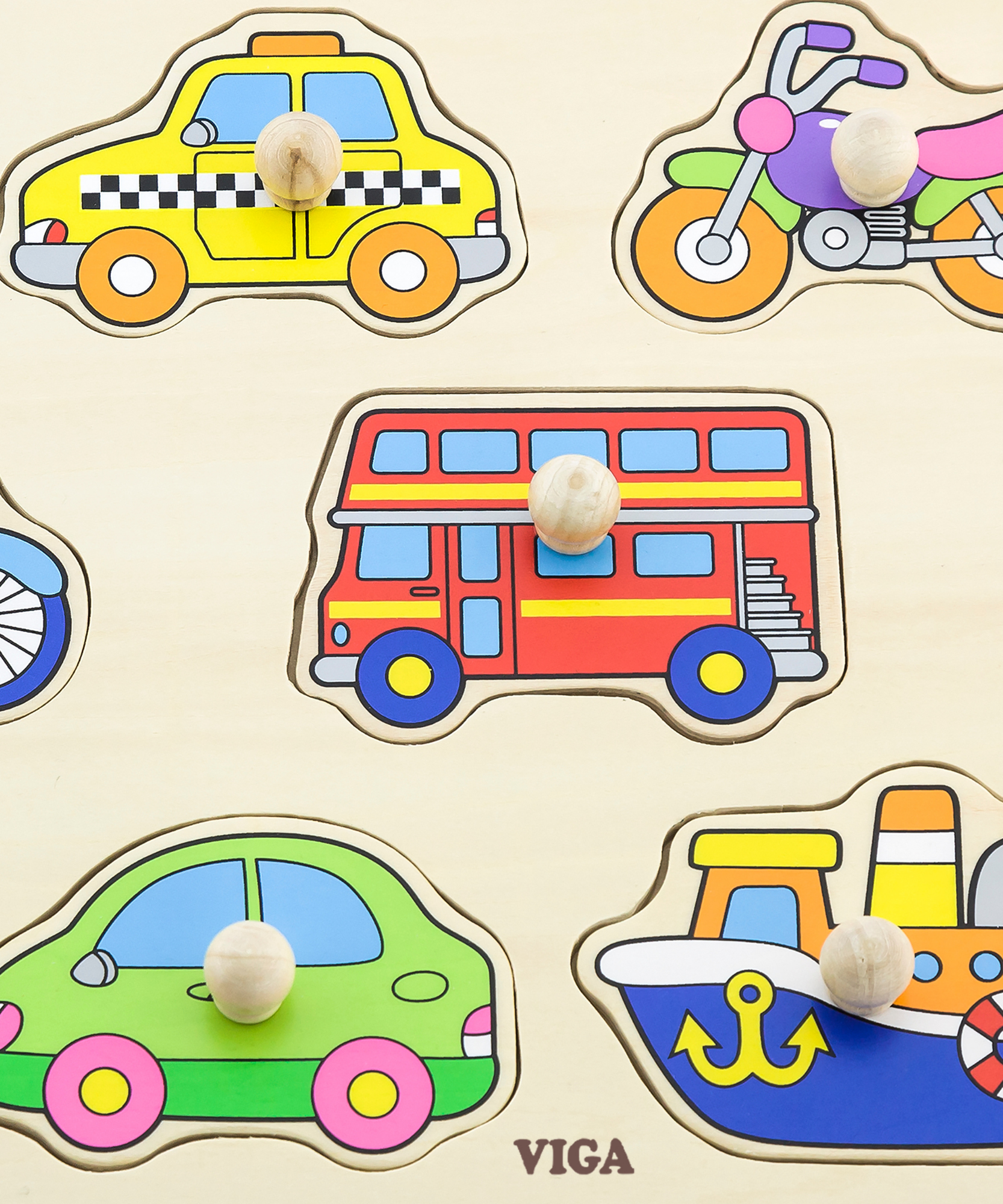 Viga Transports, 8 Piece Knob Puzzle, Montessori Wooden Toy, Develops Sensory, Cognitive & Fine Motor Skills, Non-Toxic & Eco-friendly Kids Educational Toy, Suitable for Boys and Girls Aged 18M+