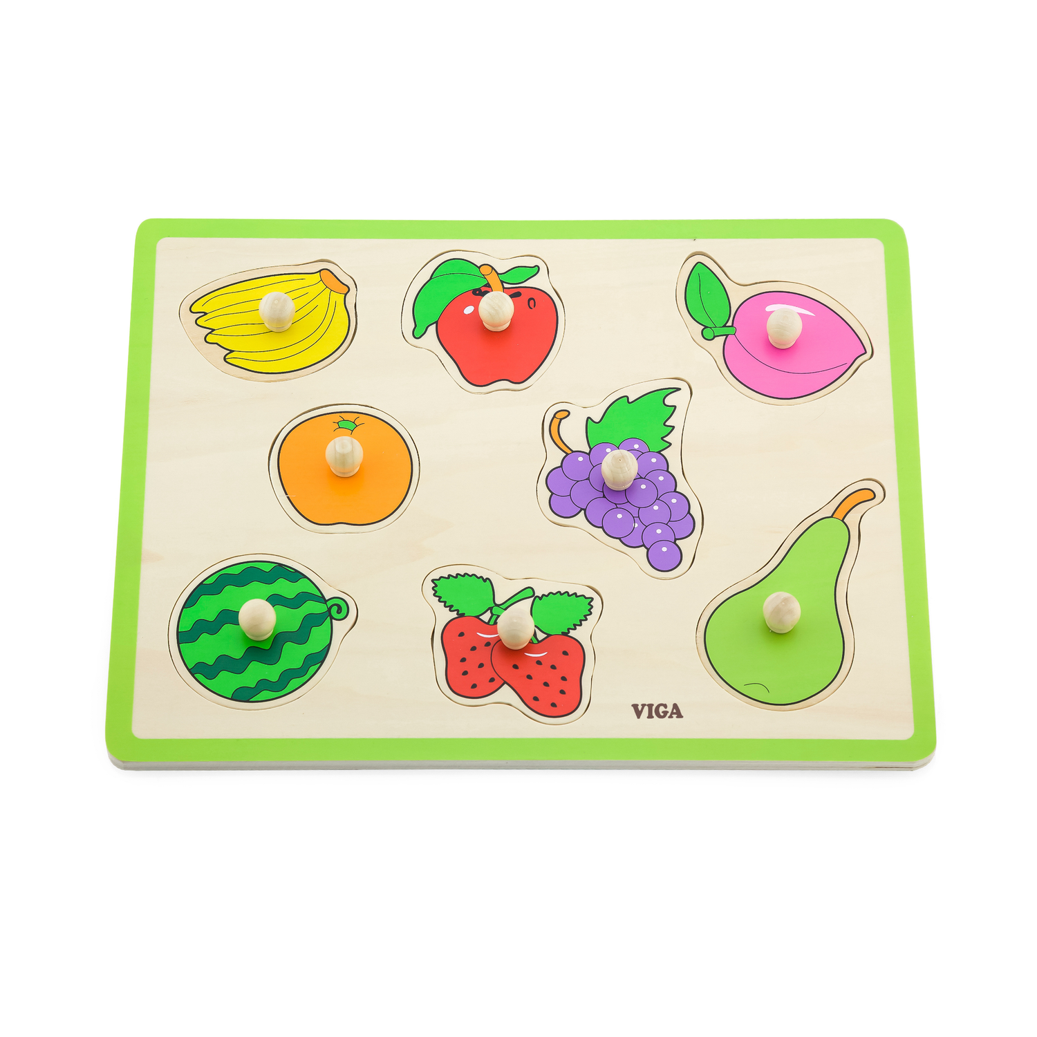 Viga Fruit, 8 Piece Knob Puzzle, Montessori Wooden Toy, Develops Sensory, Cognitive & Fine Motor Skills, Non-Toxic & Eco-friendly Kids Educational Toy, Suitable for Boys and Girls Aged 18M+
