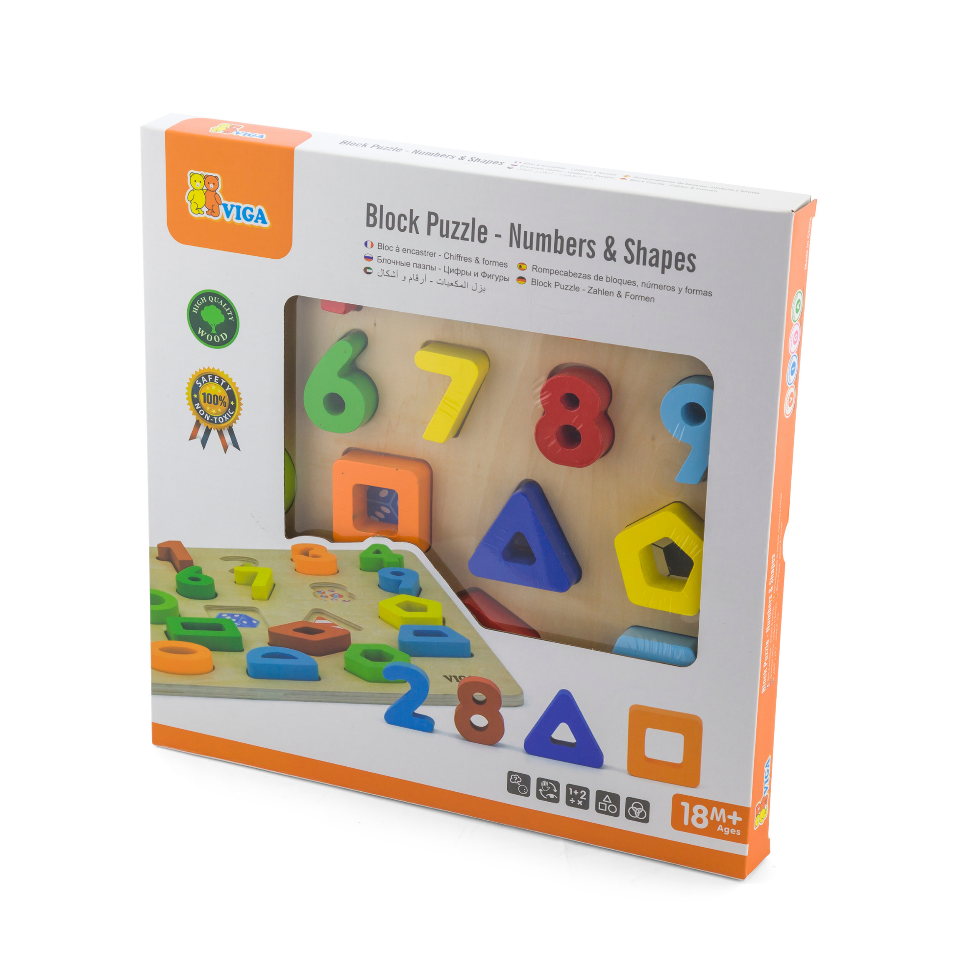 Viga Numbers & Shapes, 20 Piece Block Puzzle, Montessori Wooden Toy, Develops Sensory, Cognitive & Fine Motor Skills, Non-Toxic & Eco-friendly Kids Educational Toy, Suitable for Children Aged 18M+