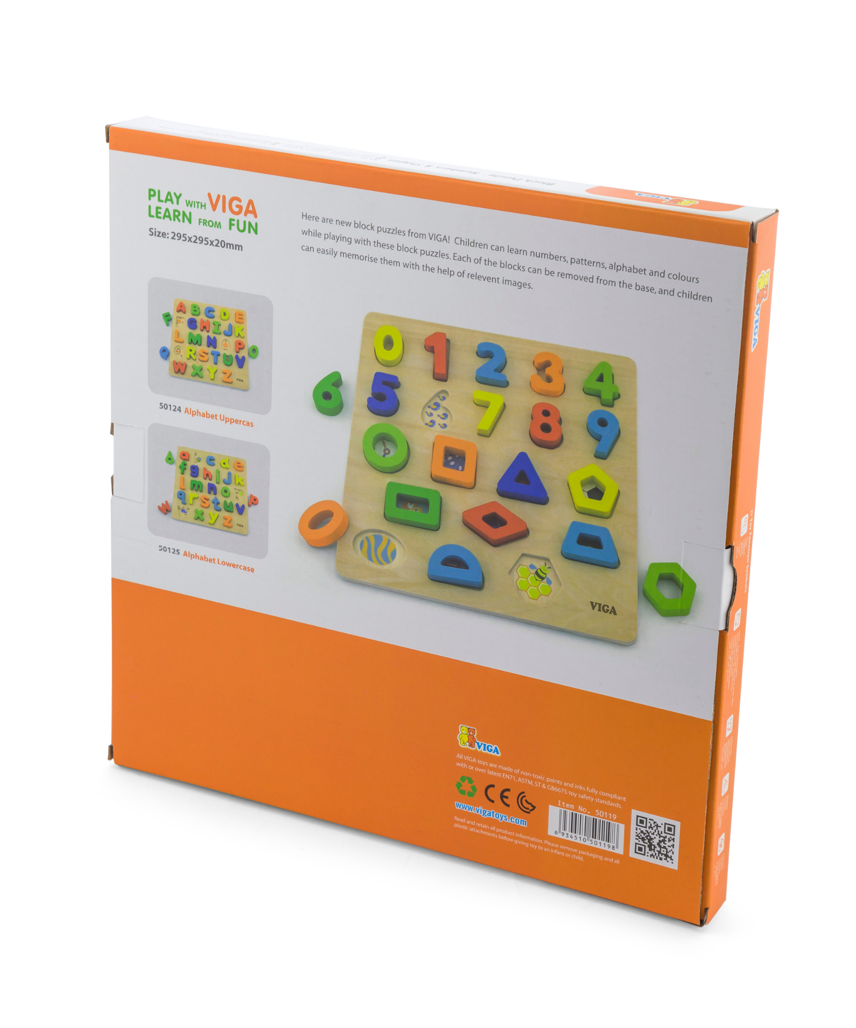 Viga Numbers & Shapes, 20 Piece Block Puzzle, Montessori Wooden Toy, Develops Sensory, Cognitive & Fine Motor Skills, Non-Toxic & Eco-friendly Kids Educational Toy, Suitable for Children Aged 18M+