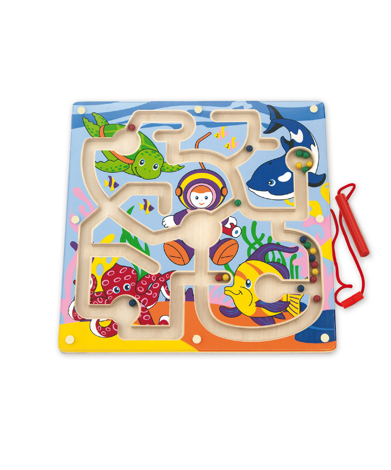 تتبع الخرز المغناطيسي من فيجا - تحت البحر، لعبة متاهة خشبية مغناطيسية من مونتيسوري للأطفال الصغار، تنمية المهارات الحركية الدقيقة والتنسيق بين اليد والعين، صديقة للبيئة، دهانات غير سامة، مناسبة للأعمار من 18 شهرًا فما فوق