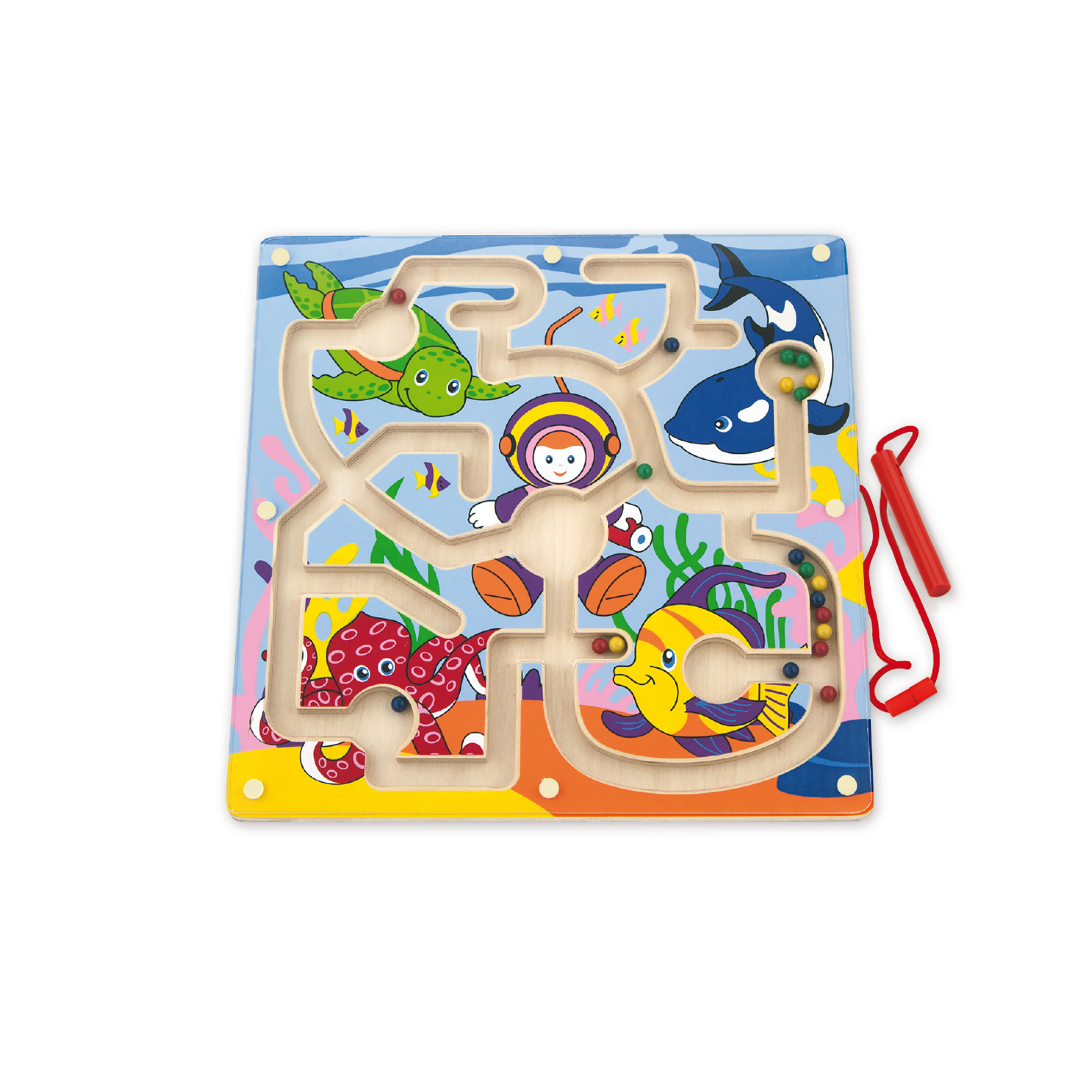تتبع الخرز المغناطيسي من فيجا - تحت البحر، لعبة متاهة خشبية مغناطيسية من مونتيسوري للأطفال الصغار، تنمية المهارات الحركية الدقيقة والتنسيق بين اليد والعين، صديقة للبيئة، دهانات غير سامة، مناسبة للأعمار من 18 شهرًا فما فوق