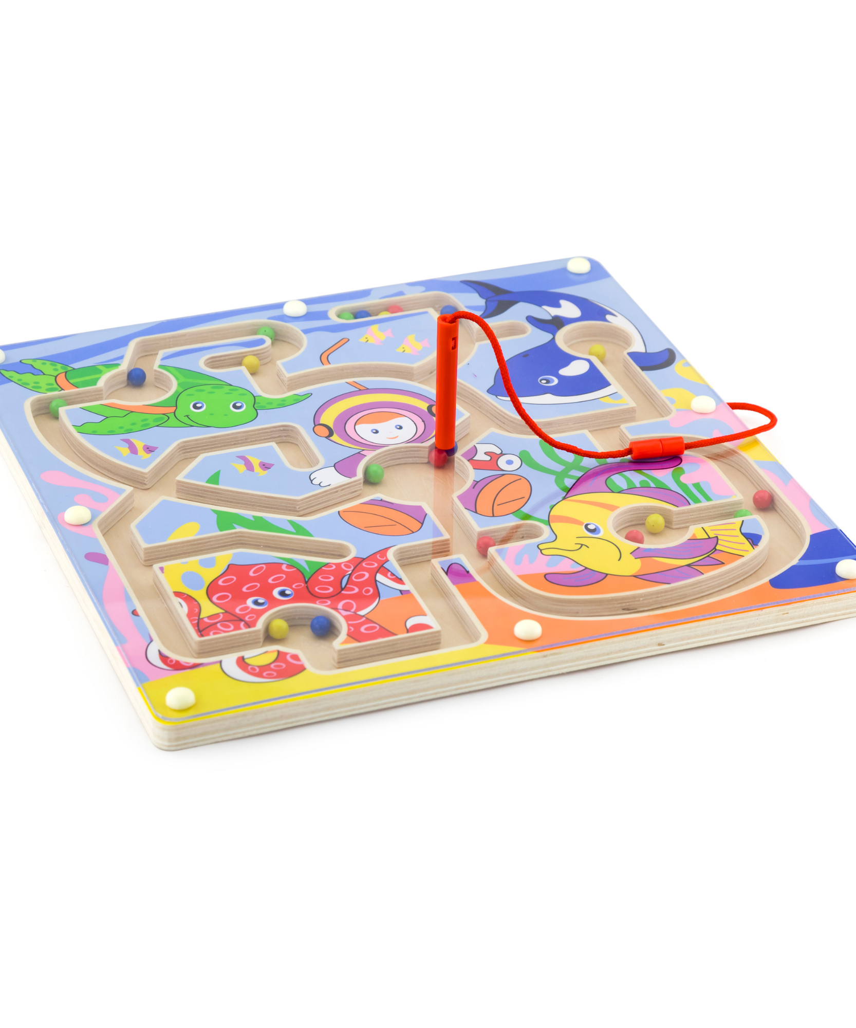 تتبع الخرز المغناطيسي من فيجا - تحت البحر، لعبة متاهة خشبية مغناطيسية من مونتيسوري للأطفال الصغار، تنمية المهارات الحركية الدقيقة والتنسيق بين اليد والعين، صديقة للبيئة، دهانات غير سامة، مناسبة للأعمار من 18 شهرًا فما فوق