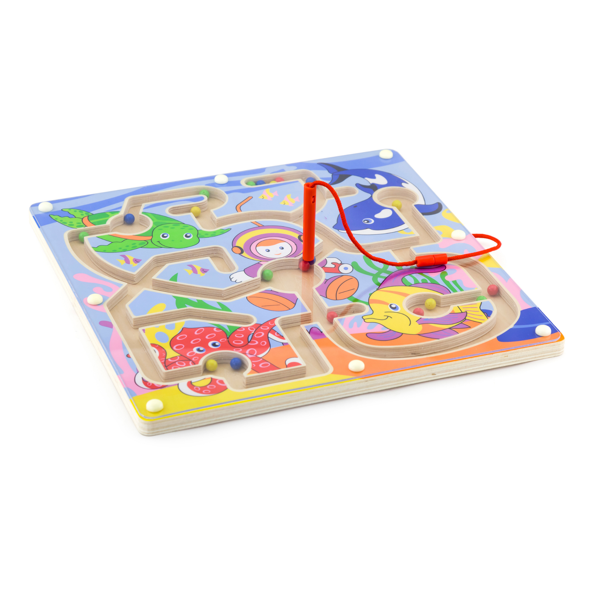 تتبع الخرز المغناطيسي من فيجا - تحت البحر، لعبة متاهة خشبية مغناطيسية من مونتيسوري للأطفال الصغار، تنمية المهارات الحركية الدقيقة والتنسيق بين اليد والعين، صديقة للبيئة، دهانات غير سامة، مناسبة للأعمار من 18 شهرًا فما فوق