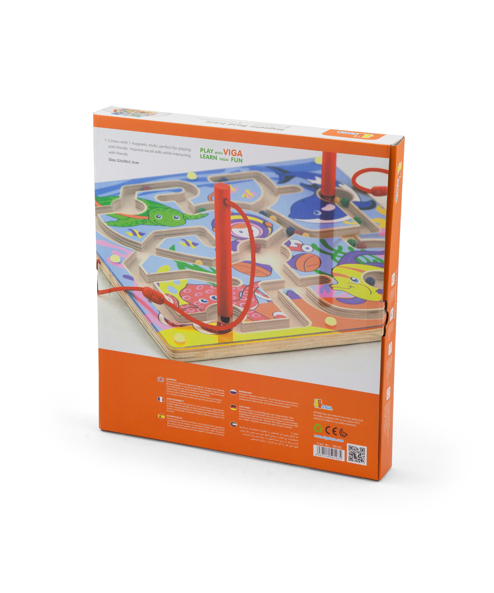 تتبع الخرز المغناطيسي من فيجا - تحت البحر، لعبة متاهة خشبية مغناطيسية من مونتيسوري للأطفال الصغار، تنمية المهارات الحركية الدقيقة والتنسيق بين اليد والعين، صديقة للبيئة، دهانات غير سامة، مناسبة للأعمار من 18 شهرًا فما فوق