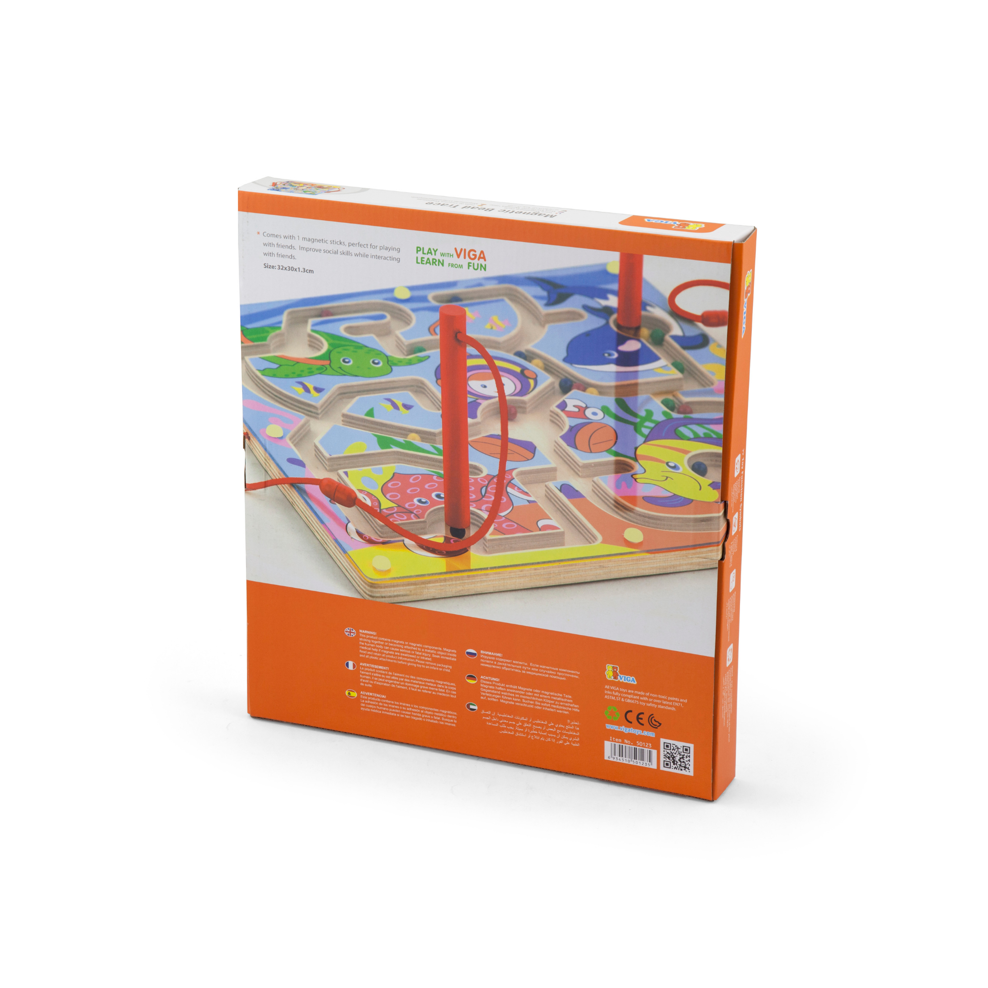 تتبع الخرز المغناطيسي من فيجا - تحت البحر، لعبة متاهة خشبية مغناطيسية من مونتيسوري للأطفال الصغار، تنمية المهارات الحركية الدقيقة والتنسيق بين اليد والعين، صديقة للبيئة، دهانات غير سامة، مناسبة للأعمار من 18 شهرًا فما فوق