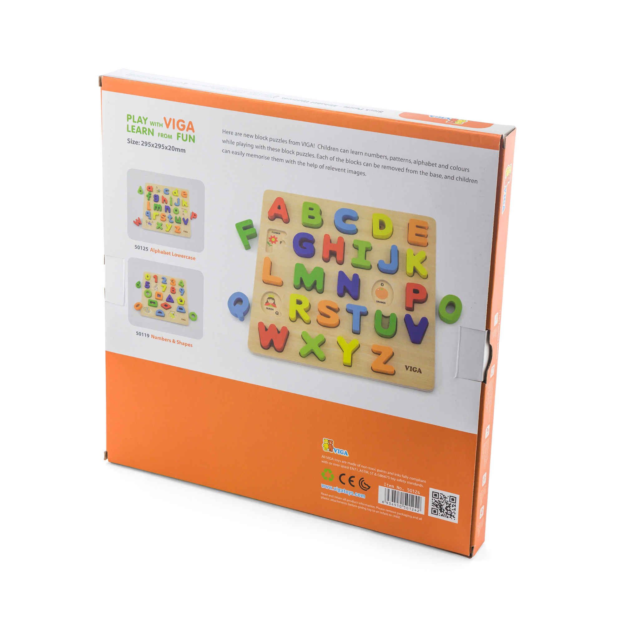 Viga Uppercase Alpabets, 26 Piece Block Puzzle, Montessori Wooden Toy, Develops Sensory, Cognitive & Fine Motor Skills, Non-Toxic & Eco-friendly Kids Educational Toy, Suitable for Children Aged 18M+