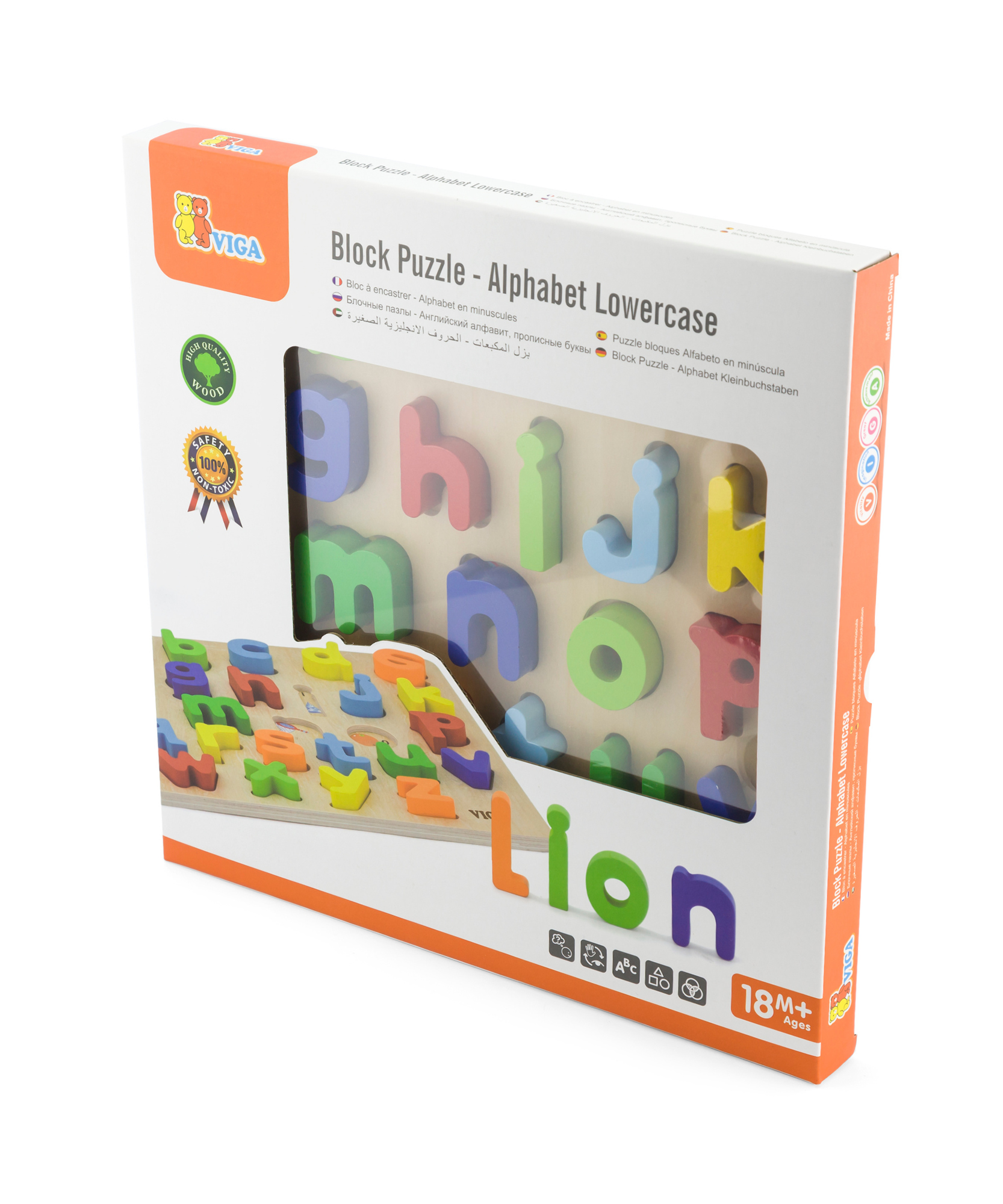 Viga Lowercase Alphabets, 26 Piece Block Puzzle, Montessori Wooden Toy, Develops Sensory, Cognitive & Fine Motor Skills, Non-Toxic & Eco-friendly Kids Educational Toy, Suitable for Children Aged 18M+