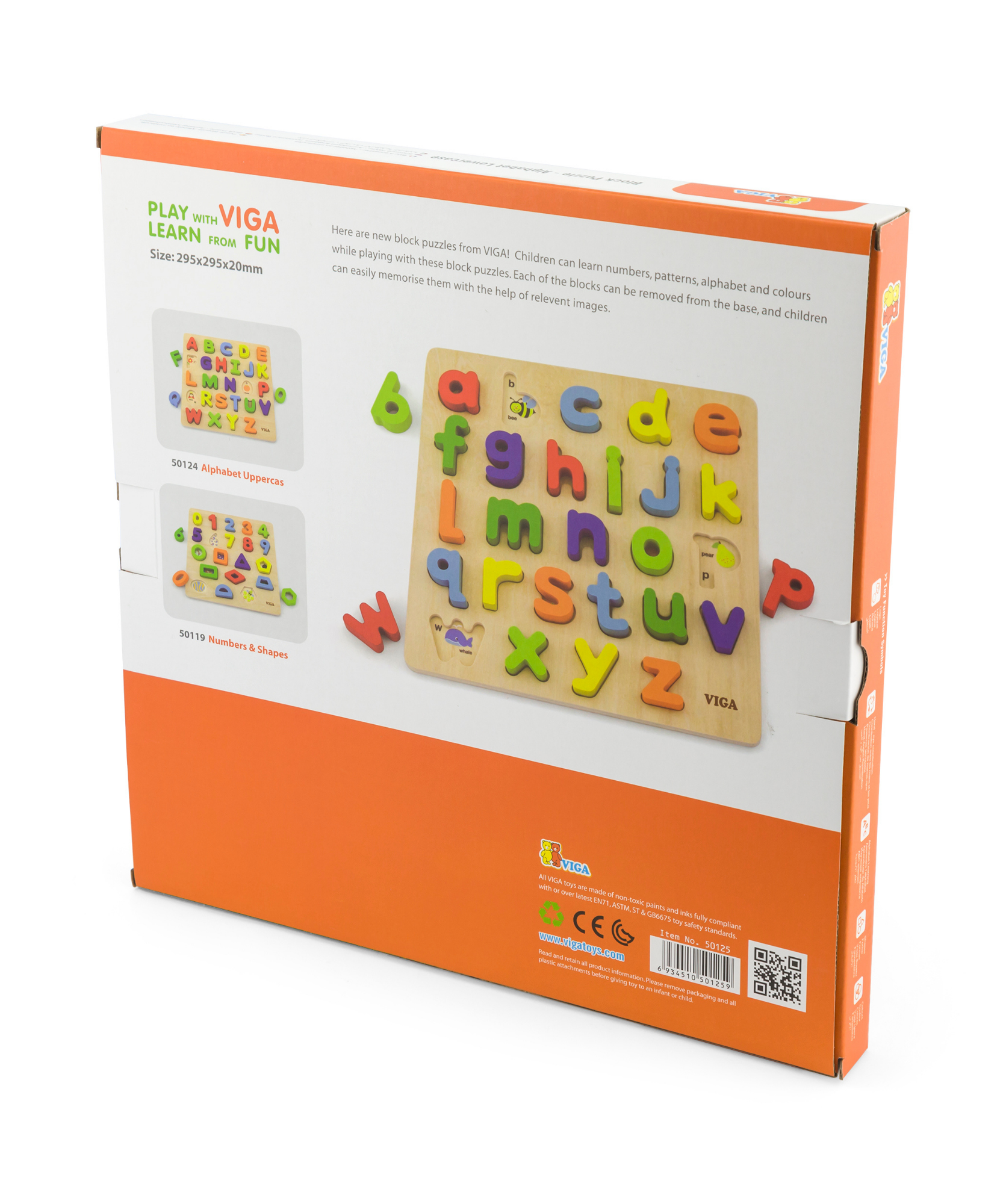 Viga Lowercase Alphabets, 26 Piece Block Puzzle, Montessori Wooden Toy, Develops Sensory, Cognitive & Fine Motor Skills, Non-Toxic & Eco-friendly Kids Educational Toy, Suitable for Children Aged 18M+