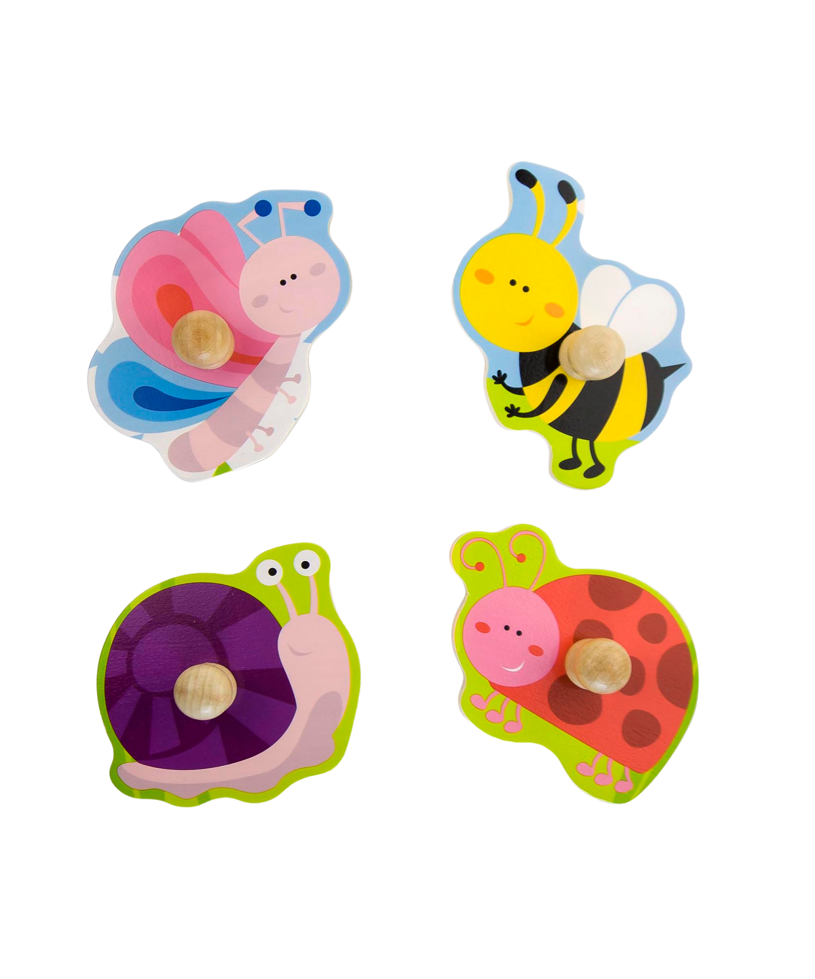 Viga Insect, 4 Piece Knob Puzzle, Montessori Wooden Toy, Develops Sensory, Cognitive & Fine Motor Skills, Non-Toxic & Eco-friendly Kids Educational Toy, Suitable for Boys and Girls Aged 12M+