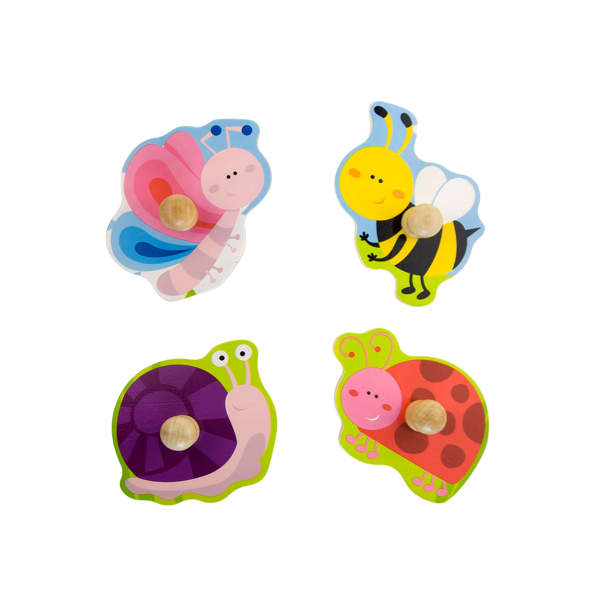 Viga Insect, 4 Piece Knob Puzzle, Montessori Wooden Toy, Develops Sensory, Cognitive & Fine Motor Skills, Non-Toxic & Eco-friendly Kids Educational Toy, Suitable for Boys and Girls Aged 12M+