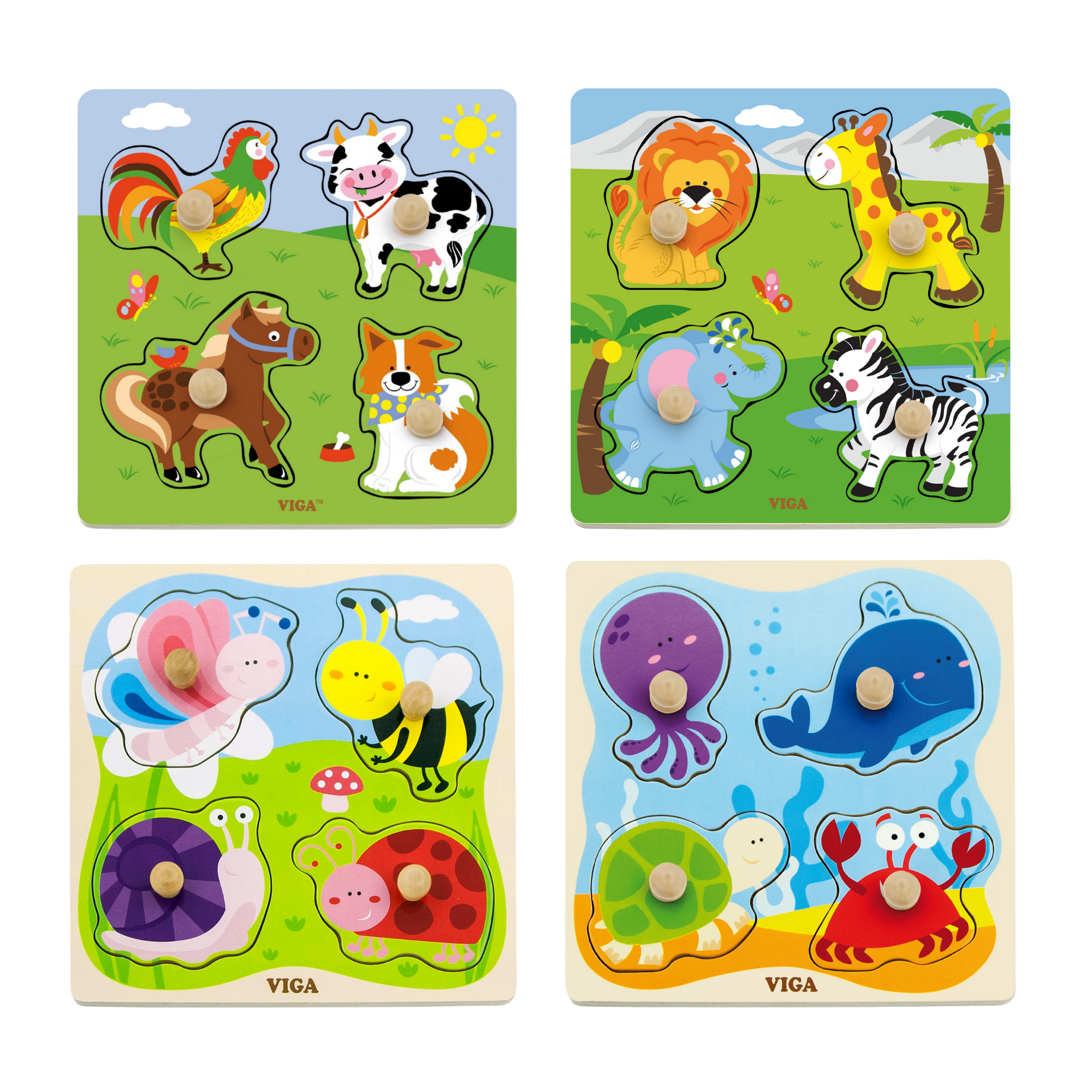 Viga Insect, 4 Piece Knob Puzzle, Montessori Wooden Toy, Develops Sensory, Cognitive & Fine Motor Skills, Non-Toxic & Eco-friendly Kids Educational Toy, Suitable for Boys and Girls Aged 12M+