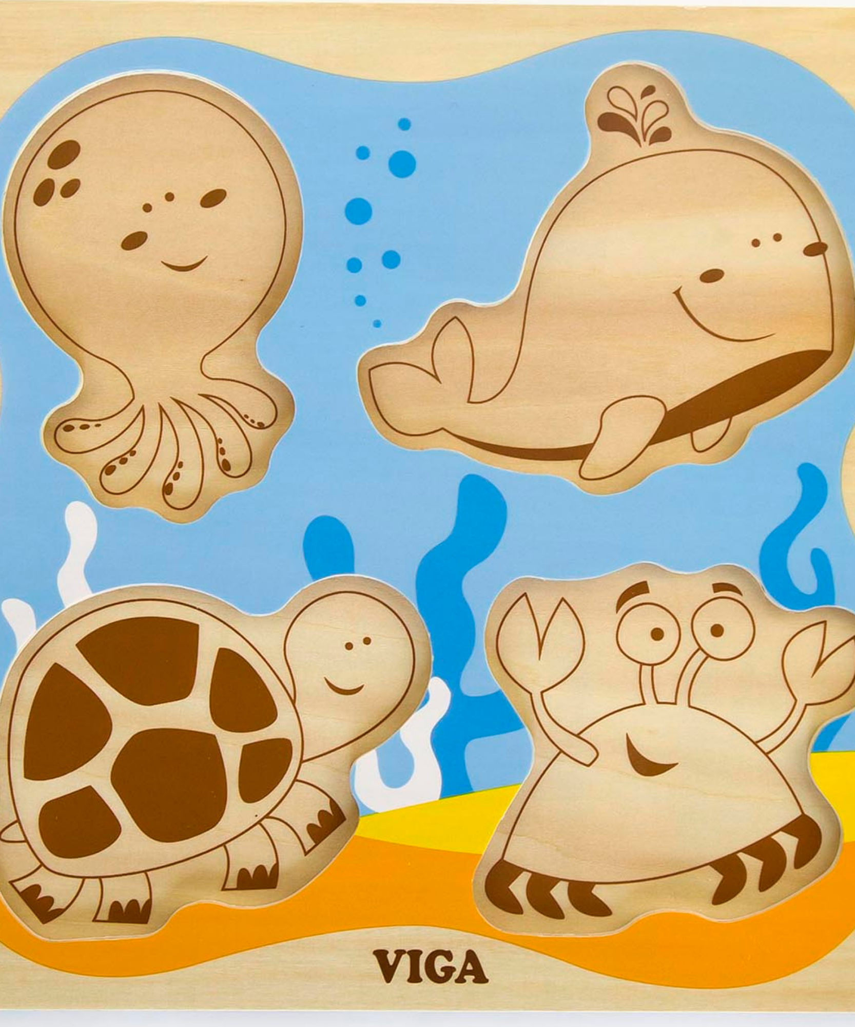 Viga Sea Creature, 4 Piece Knob Puzzle, Montessori Wooden Toy, Develops Sensory, Cognitive & Fine Motor Skills, Non-Toxic & Eco-friendly Kids Educational Toy, Suitable for Boys and Girls Aged 12M+