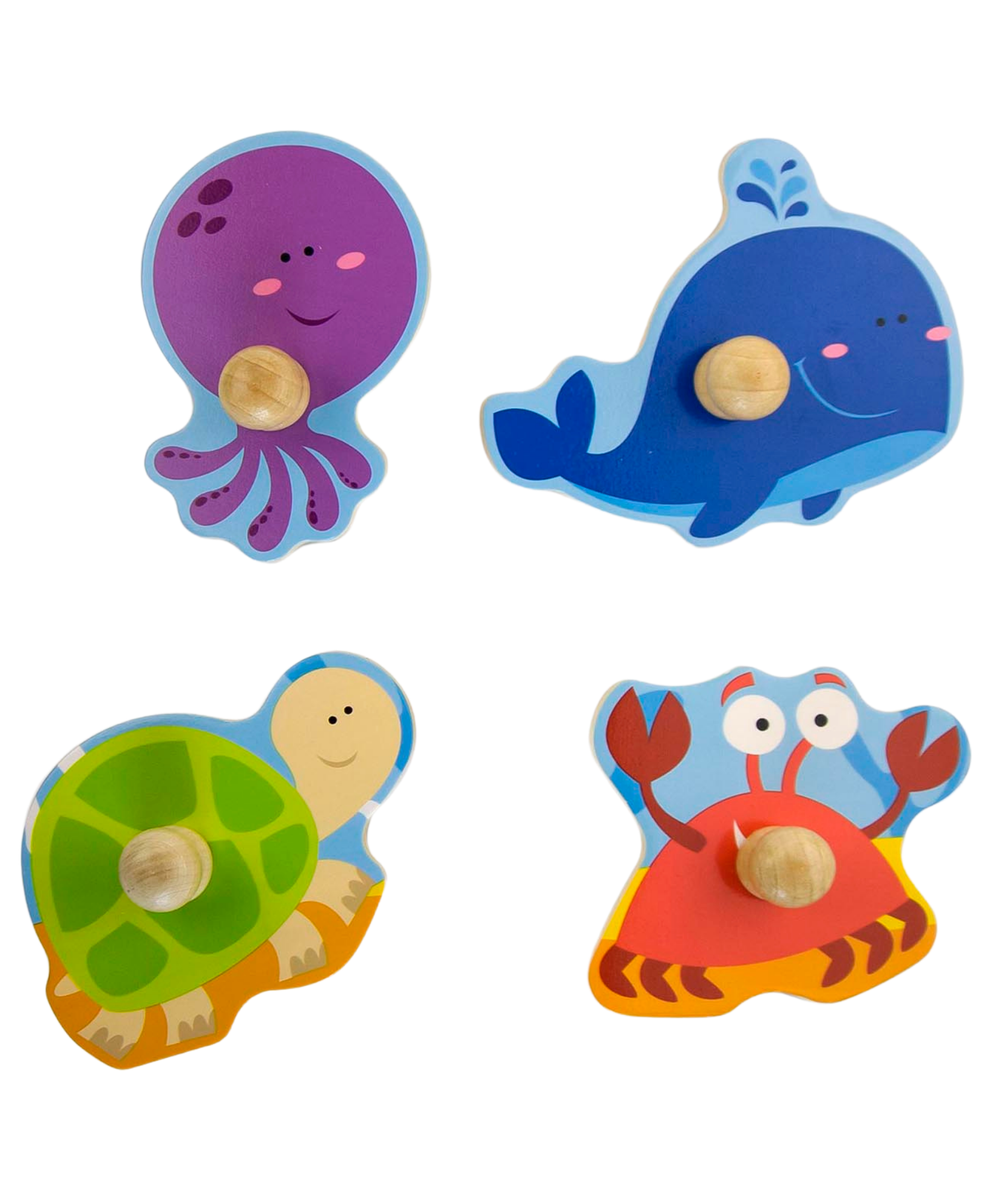 Viga Sea Creature, 4 Piece Knob Puzzle, Montessori Wooden Toy, Develops Sensory, Cognitive & Fine Motor Skills, Non-Toxic & Eco-friendly Kids Educational Toy, Suitable for Boys and Girls Aged 12M+