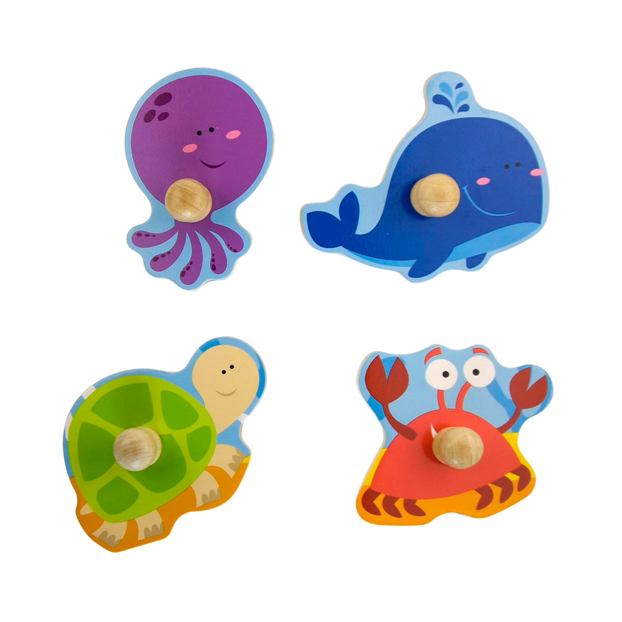 Viga Sea Creature, 4 Piece Knob Puzzle, Montessori Wooden Toy, Develops Sensory, Cognitive & Fine Motor Skills, Non-Toxic & Eco-friendly Kids Educational Toy, Suitable for Boys and Girls Aged 12M+