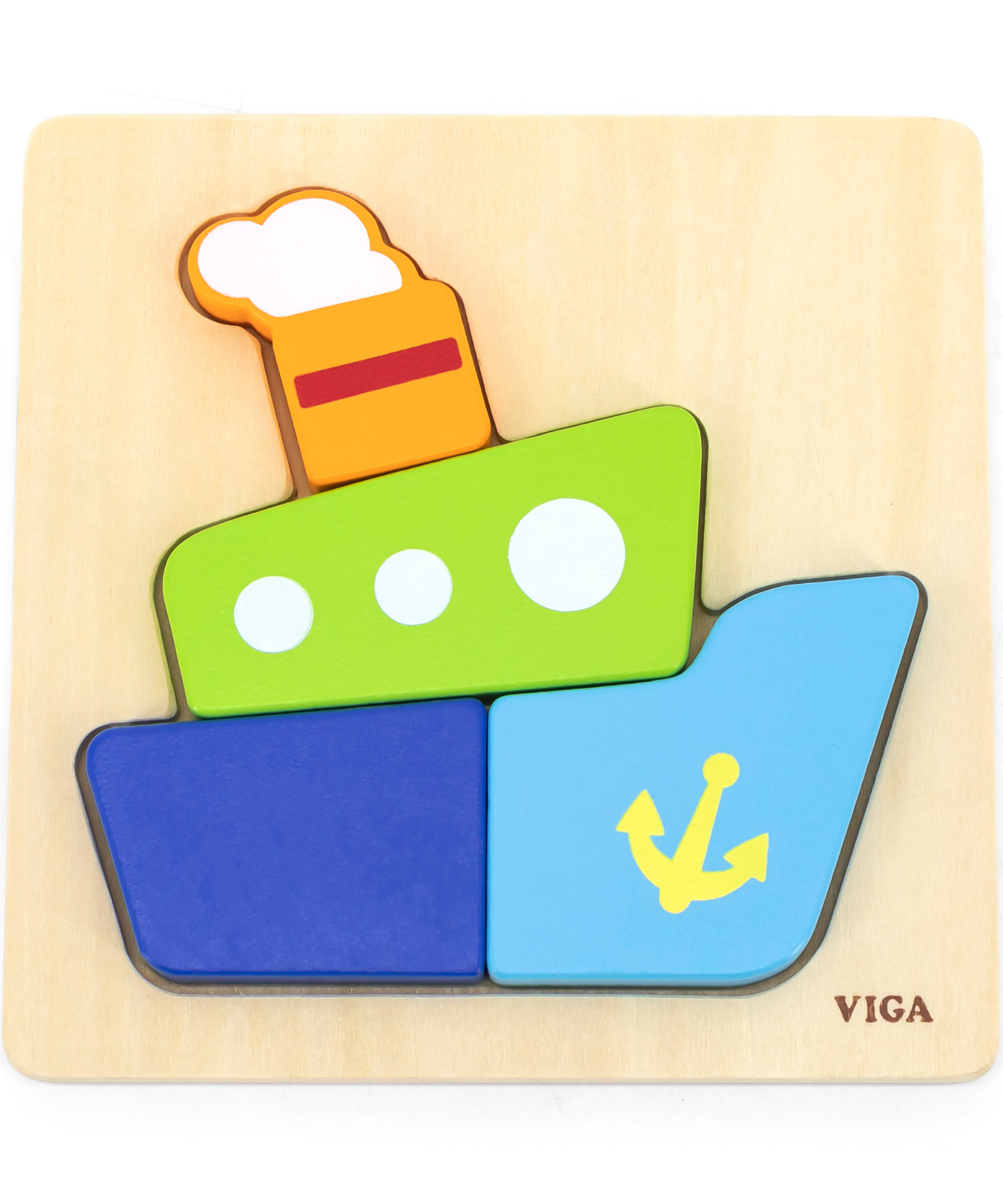 Viga Boat, 4 Piece Block Puzzle, Montessori Wooden Toy, Develops Sensory, Cognitive & Fine Motor Skills, Non-Toxic & Eco-friendly Kids Educational Toy, Suitable for Boys and Girls Aged 18M+