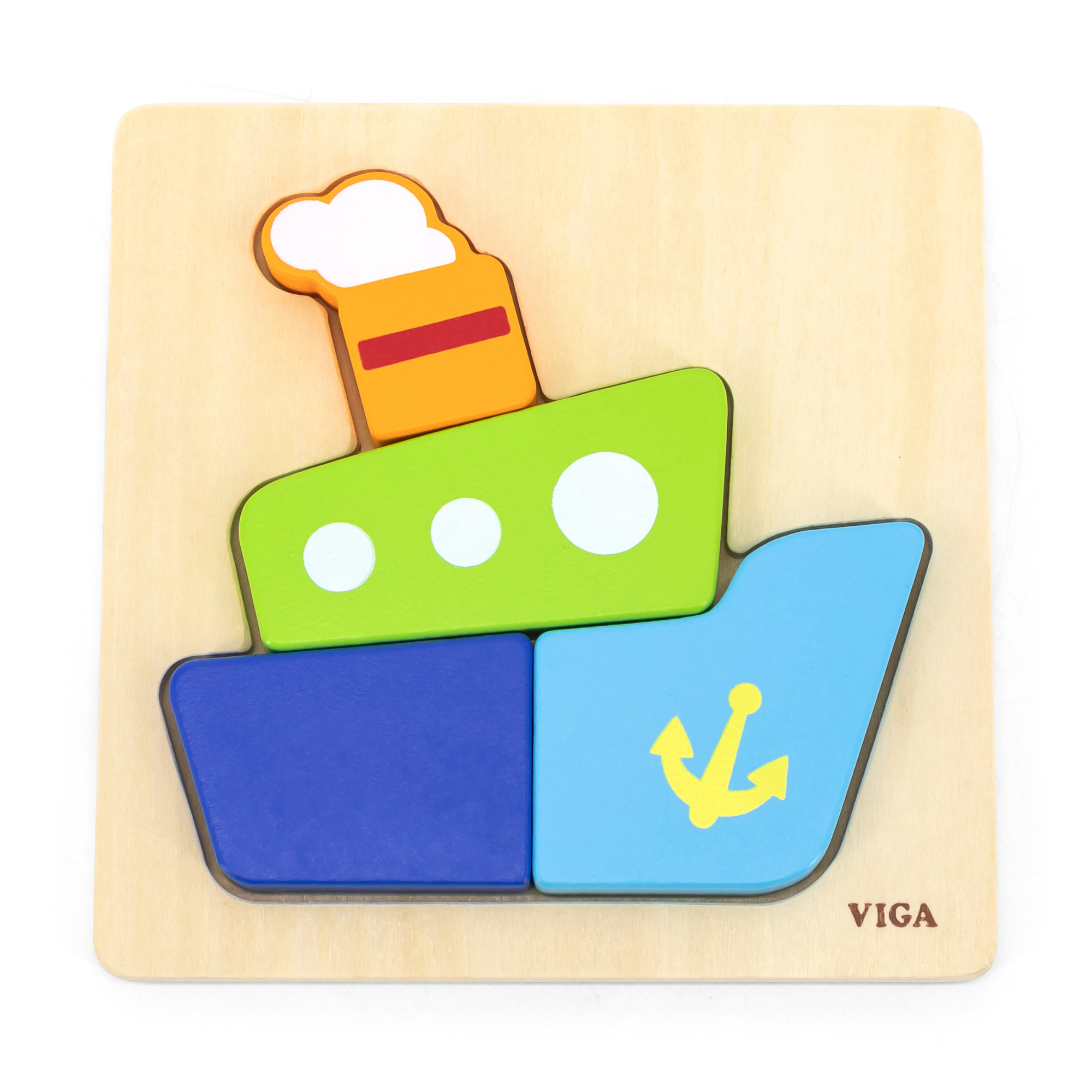 Viga Boat, 4 Piece Block Puzzle, Montessori Wooden Toy, Develops Sensory, Cognitive & Fine Motor Skills, Non-Toxic & Eco-friendly Kids Educational Toy, Suitable for Boys and Girls Aged 18M+