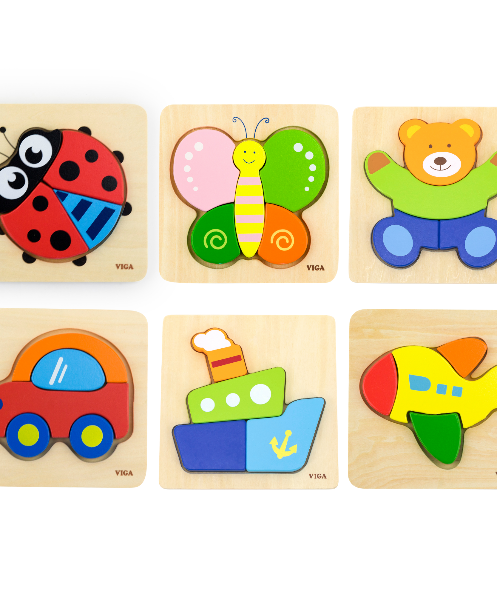 Viga Car, 5 Piece Block Puzzle, Montessori Wooden Toy, Develops Sensory, Cognitive & Fine Motor Skills, Non-Toxic & Eco-friendly Kids Educational Toy, Suitable for Boys and Girls Aged 18M+