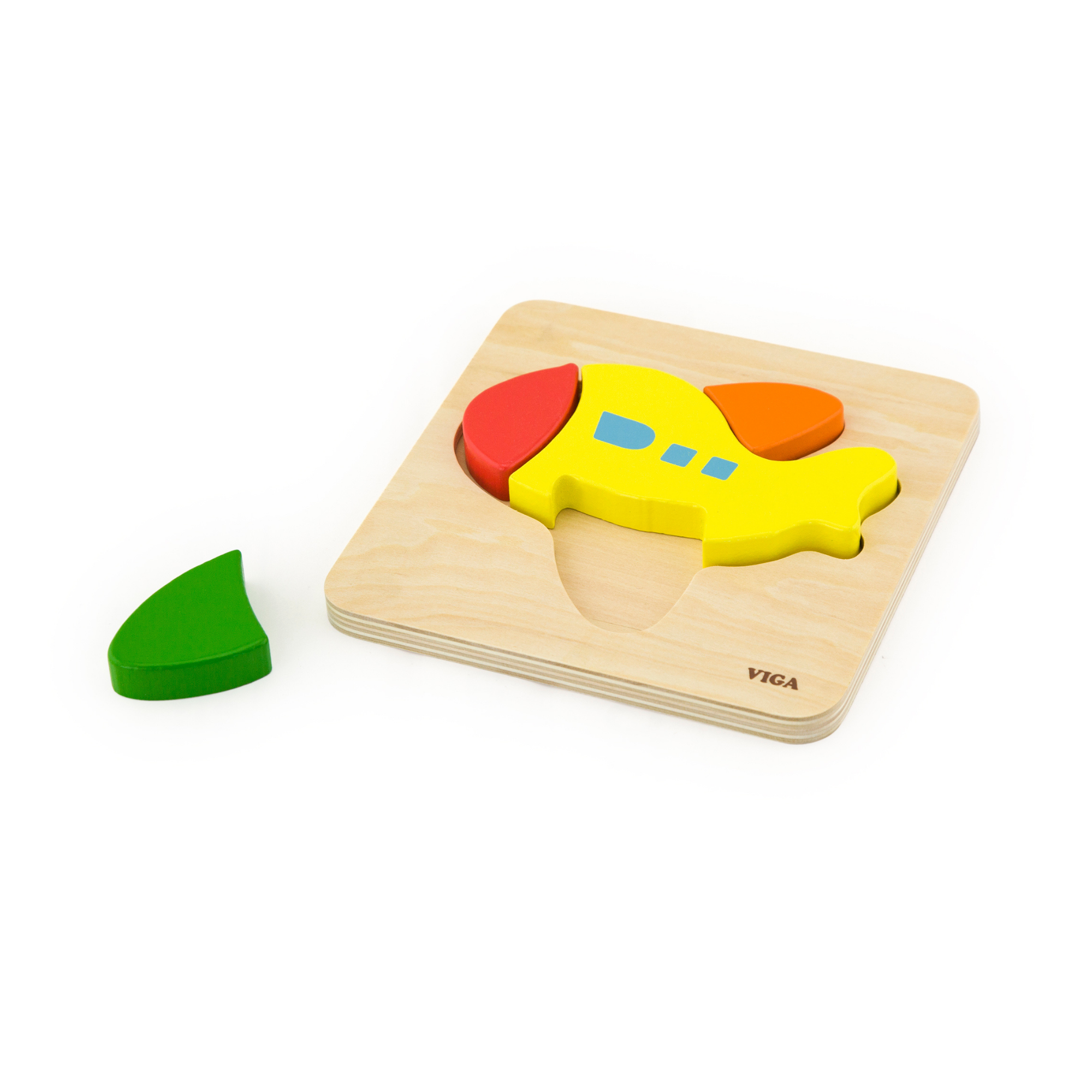 Viga Plane, 4 Piece Block Puzzle, Montessori Wooden Toy, Develops Sensory, Cognitive & Fine Motor Skills, Non-Toxic & Eco-friendly Kids Educational Toy, Suitable for Boys and Girls Aged 18M+