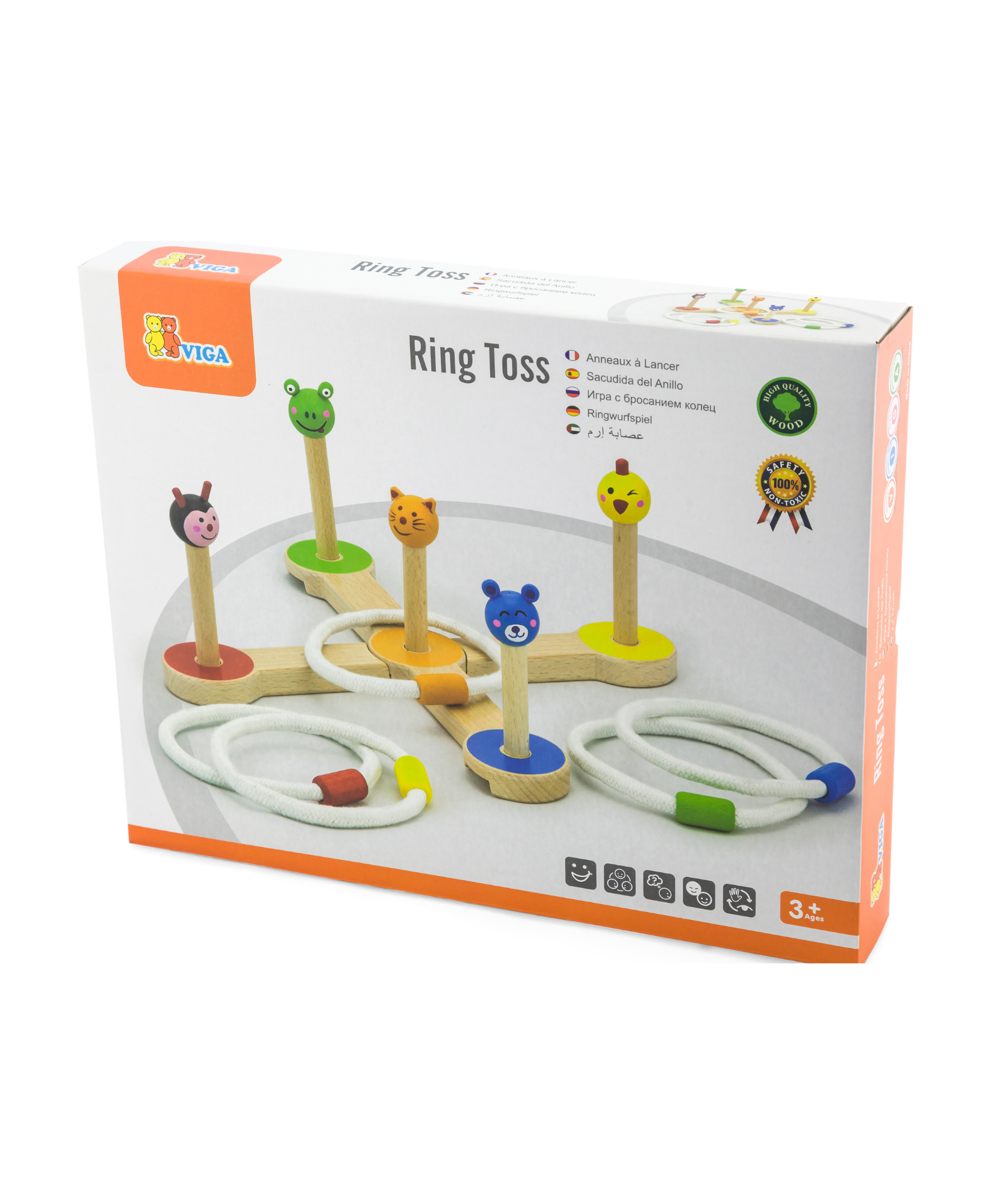 VIGA Wooden Ring Toss Game – Animal-Themed Montessori Toy for Toddlers & Kids, Enhances Hand-Eye Coordination, Fine Motor Skills, Social Play, Eco-Friendly, Non-Toxic Paints, for Boys & Girls Ages 3+