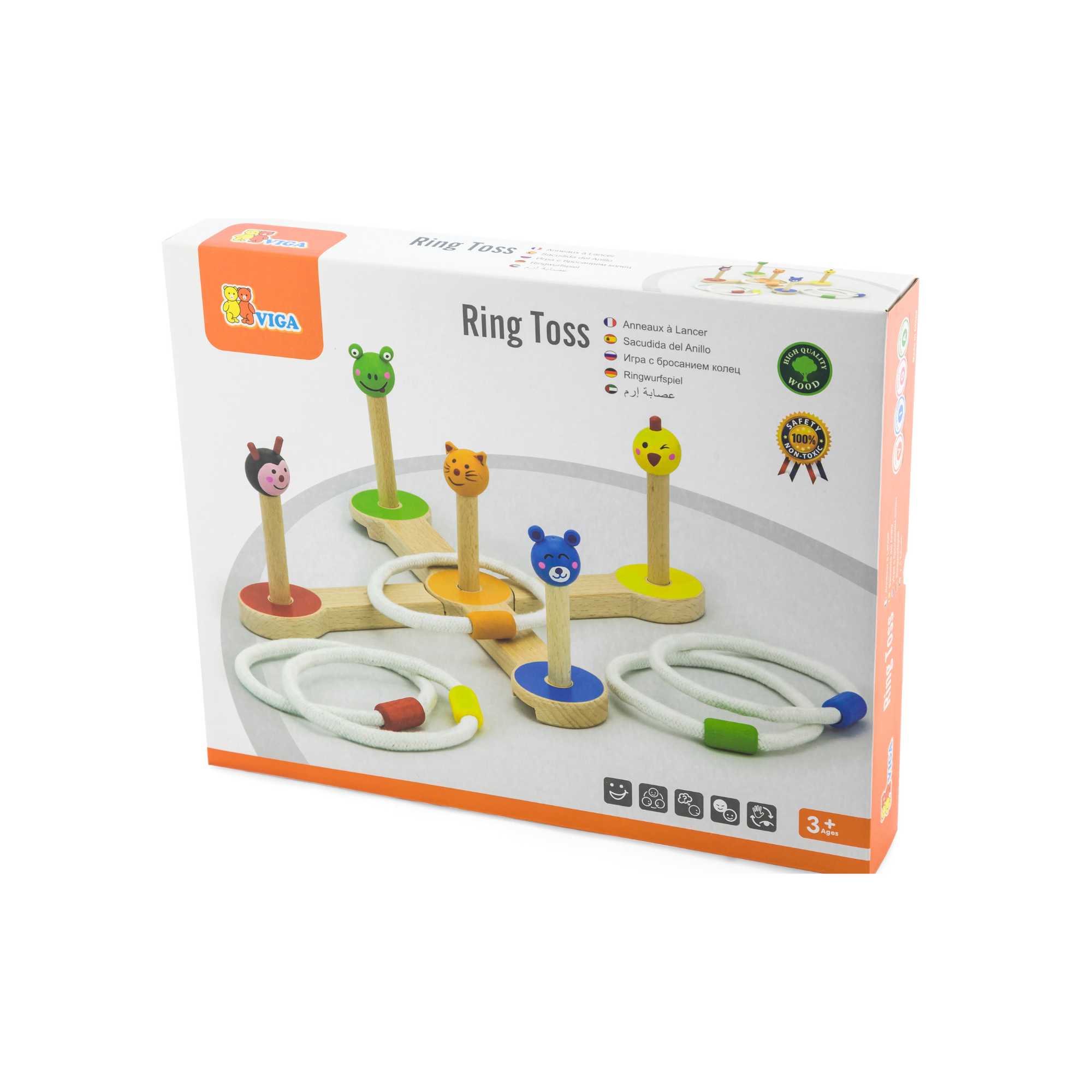 VIGA Wooden Ring Toss Game – Animal-Themed Montessori Toy for Toddlers & Kids, Enhances Hand-Eye Coordination, Fine Motor Skills, Social Play, Eco-Friendly, Non-Toxic Paints, for Boys & Girls Ages 3+