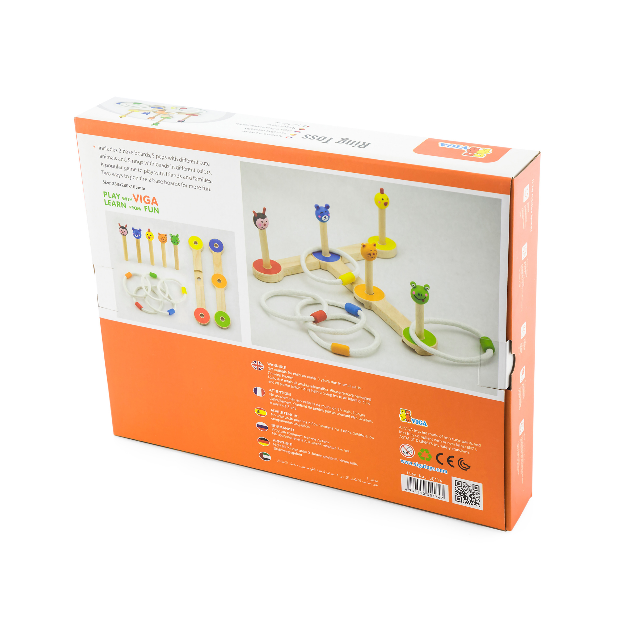 VIGA Wooden Ring Toss Game – Animal-Themed Montessori Toy for Toddlers & Kids, Enhances Hand-Eye Coordination, Fine Motor Skills, Social Play, Eco-Friendly, Non-Toxic Paints, for Boys & Girls Ages 3+