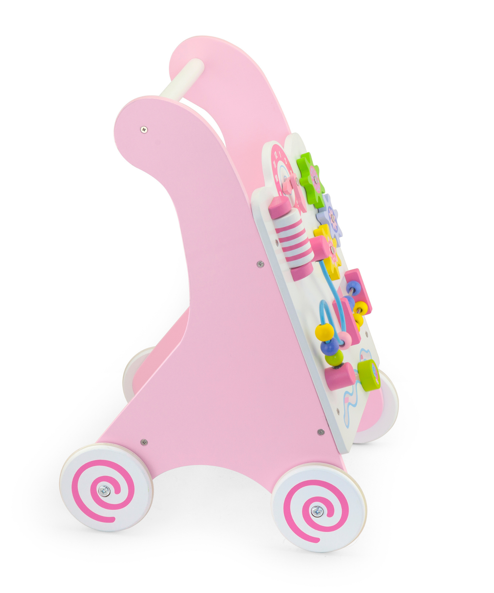 Viga Pink Wooden Activity Baby Walker, Montessori Toddler Walker with Clock, Bead Maze & Gears, Supports Walking & Motor Skills, Eco-Friendly & Non-Toxic Educational Toy, for Ages 18M+