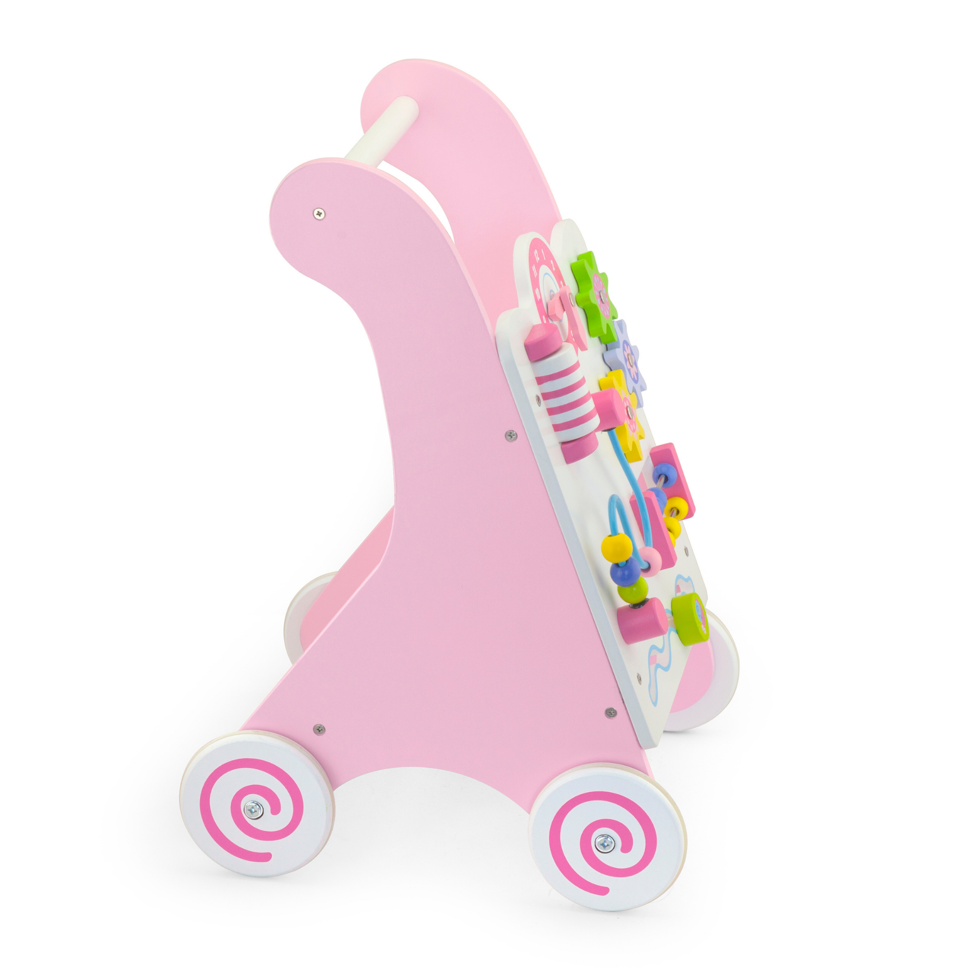 Viga Pink Wooden Activity Baby Walker, Montessori Toddler Walker with Clock, Bead Maze & Gears, Supports Walking & Motor Skills, Eco-Friendly & Non-Toxic Educational Toy, for Ages 18M+