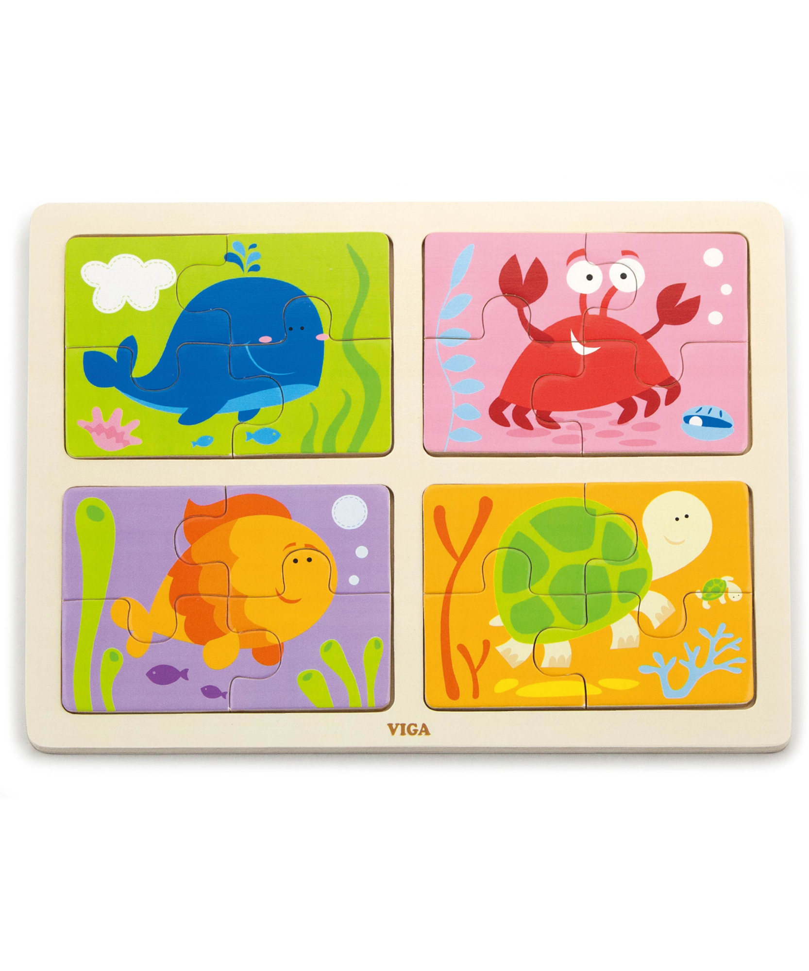 لعبة أحجية فيجا 4 في 1 بحر، مكونة من 16 قطعة، لعبة مونتيسوري خشبية، تنمي المهارات الحسية والإدراكية والحركية الدقيقة، لعبة تعليمية للأطفال غير سامة وصديقة للبيئة، مناسبة للأولاد والبنات من سن 18 شهرًا فما فوق