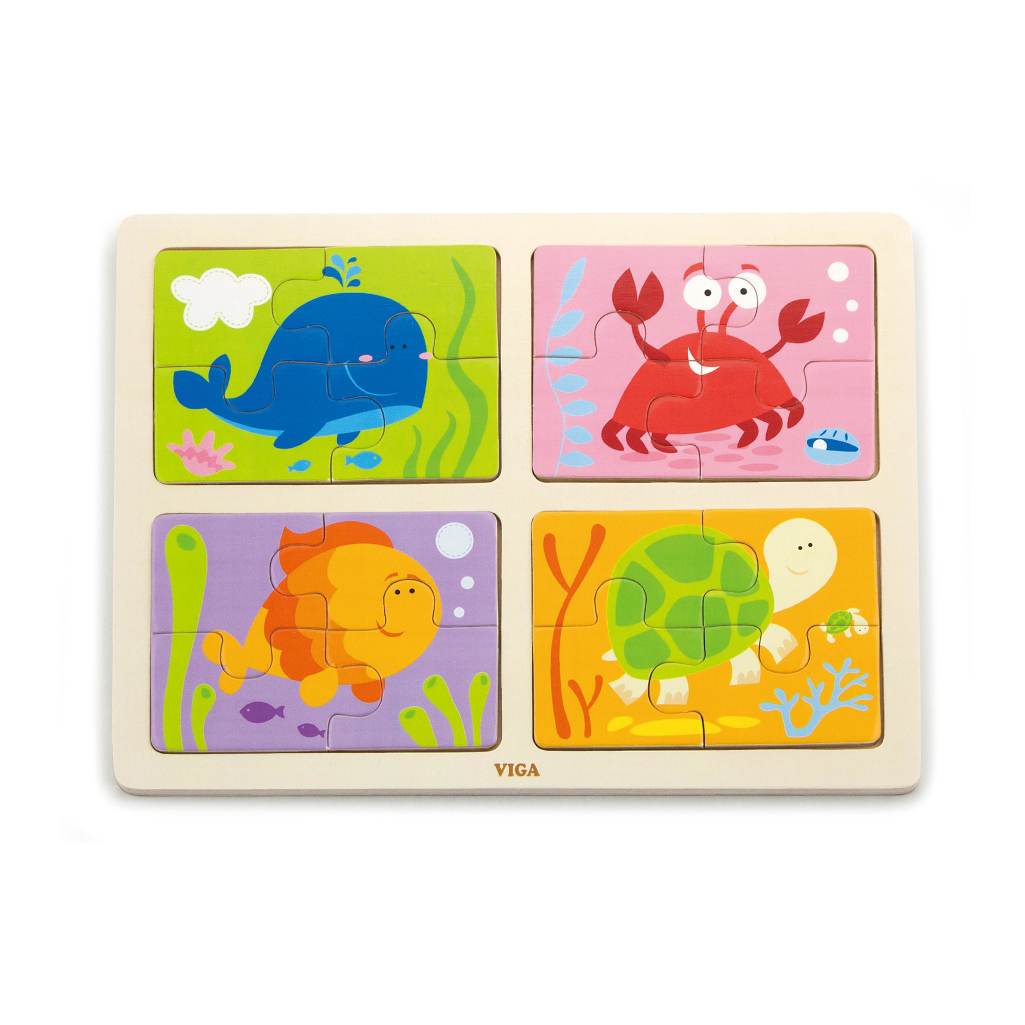 لعبة أحجية فيجا 4 في 1 بحر، مكونة من 16 قطعة، لعبة مونتيسوري خشبية، تنمي المهارات الحسية والإدراكية والحركية الدقيقة، لعبة تعليمية للأطفال غير سامة وصديقة للبيئة، مناسبة للأولاد والبنات من سن 18 شهرًا فما فوق