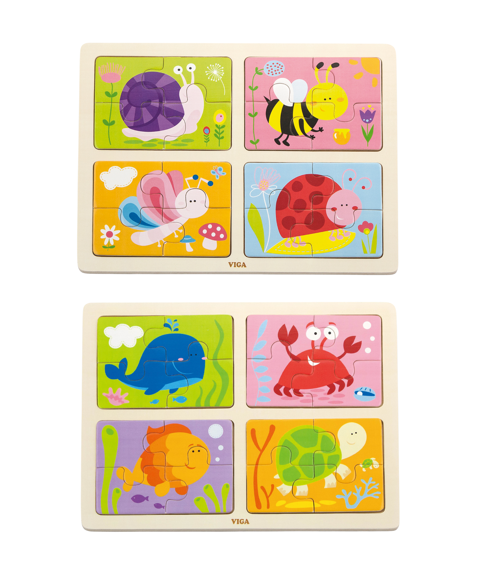 لعبة أحجية فيجا 4 في 1 بحر، مكونة من 16 قطعة، لعبة مونتيسوري خشبية، تنمي المهارات الحسية والإدراكية والحركية الدقيقة، لعبة تعليمية للأطفال غير سامة وصديقة للبيئة، مناسبة للأولاد والبنات من سن 18 شهرًا فما فوق