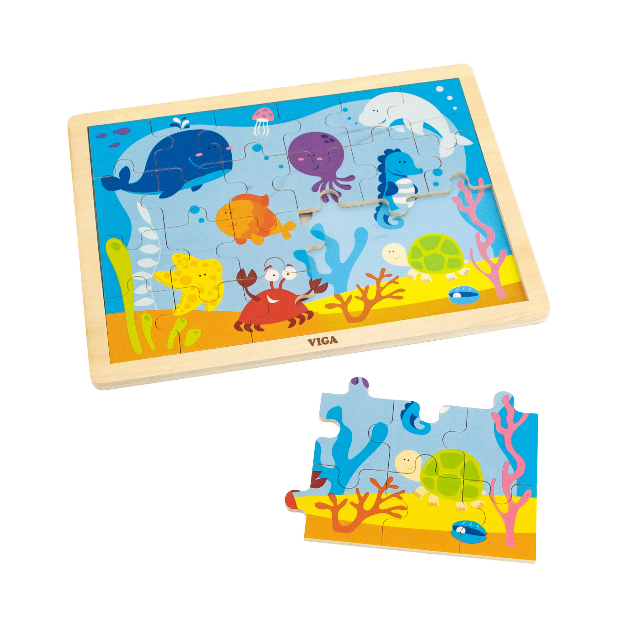لعبة أحجية الصور المقطوعة فيجا أوشن، 24 قطعة، لعبة مونتيسوري الخشبية، تنمي المهارات الحسية والإدراكية والحركية الدقيقة، لعبة تعليمية للأطفال غير سامة وصديقة للبيئة، مناسبة للأولاد والبنات من عمر سنتين فما فوق