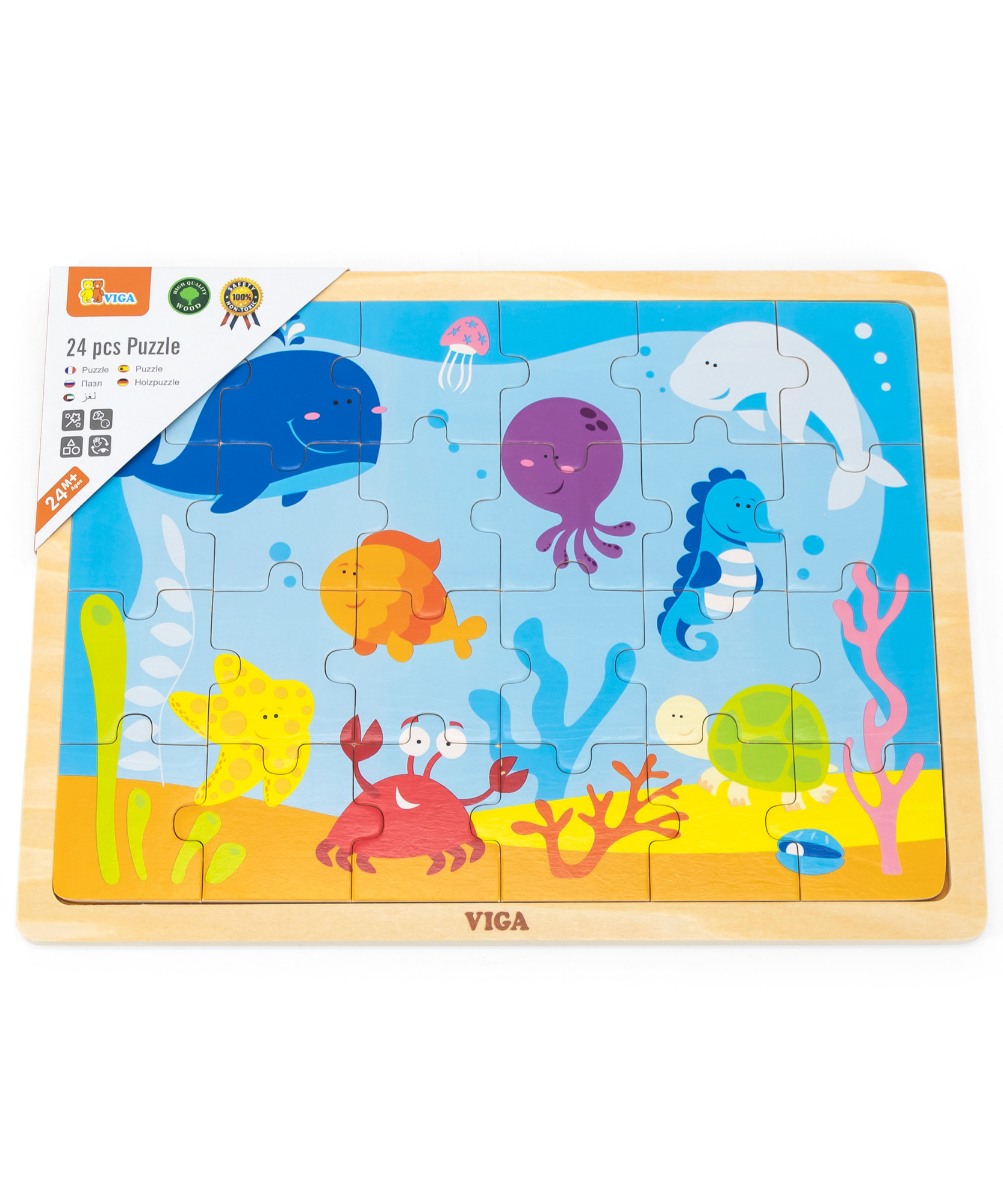 لعبة أحجية الصور المقطوعة فيجا أوشن، 24 قطعة، لعبة مونتيسوري الخشبية، تنمي المهارات الحسية والإدراكية والحركية الدقيقة، لعبة تعليمية للأطفال غير سامة وصديقة للبيئة، مناسبة للأولاد والبنات من عمر سنتين فما فوق