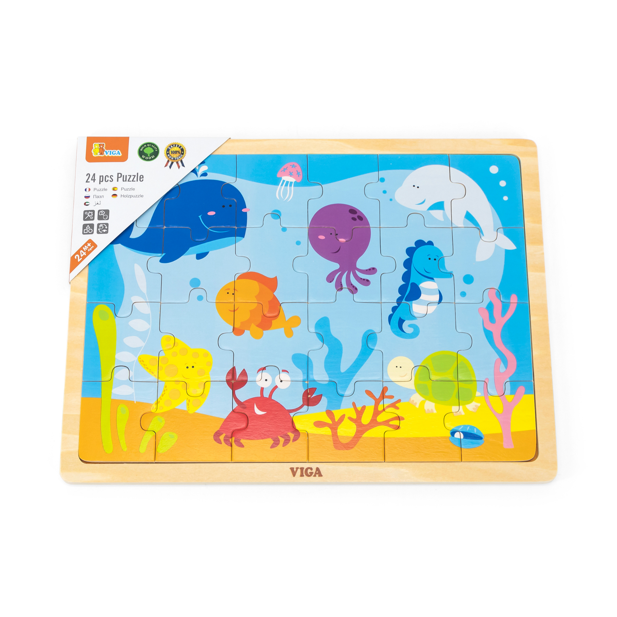 لعبة أحجية الصور المقطوعة فيجا أوشن، 24 قطعة، لعبة مونتيسوري الخشبية، تنمي المهارات الحسية والإدراكية والحركية الدقيقة، لعبة تعليمية للأطفال غير سامة وصديقة للبيئة، مناسبة للأولاد والبنات من عمر سنتين فما فوق