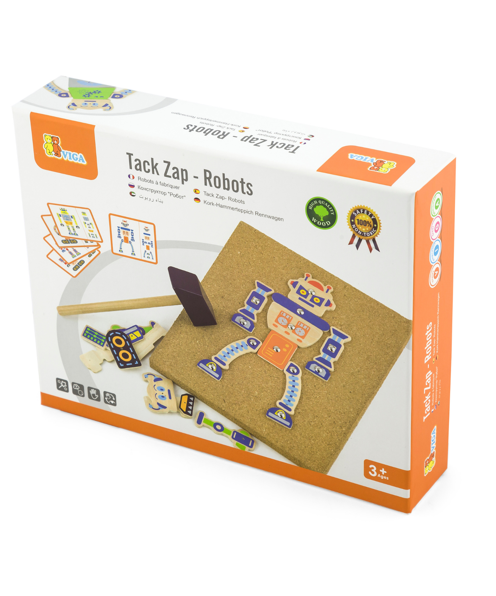 VIGA Tack Zap – Robots Creative Craft Set for Kids , Montessori-Inspired Wooden Activity Toy with Cork Board, Hammer & 45 Robot Pieces , Enhances Fine Motor Skills, Creativity & Focus , 3 Years+