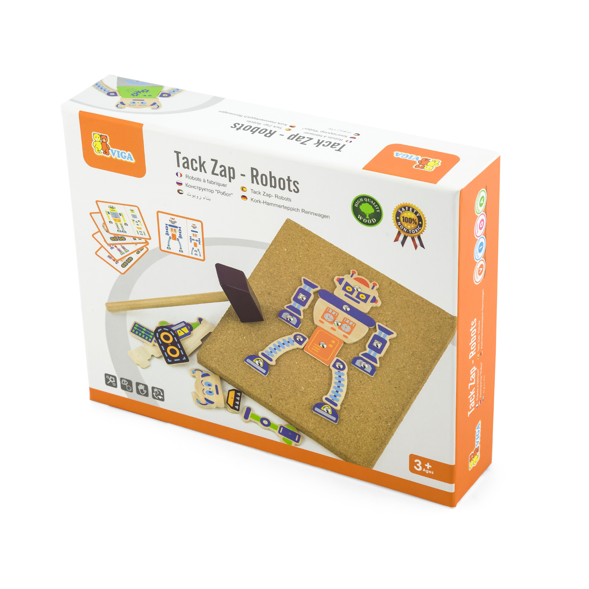 VIGA Tack Zap – Robots Creative Craft Set for Kids , Montessori-Inspired Wooden Activity Toy with Cork Board, Hammer & 45 Robot Pieces , Enhances Fine Motor Skills, Creativity & Focus , 3 Years+