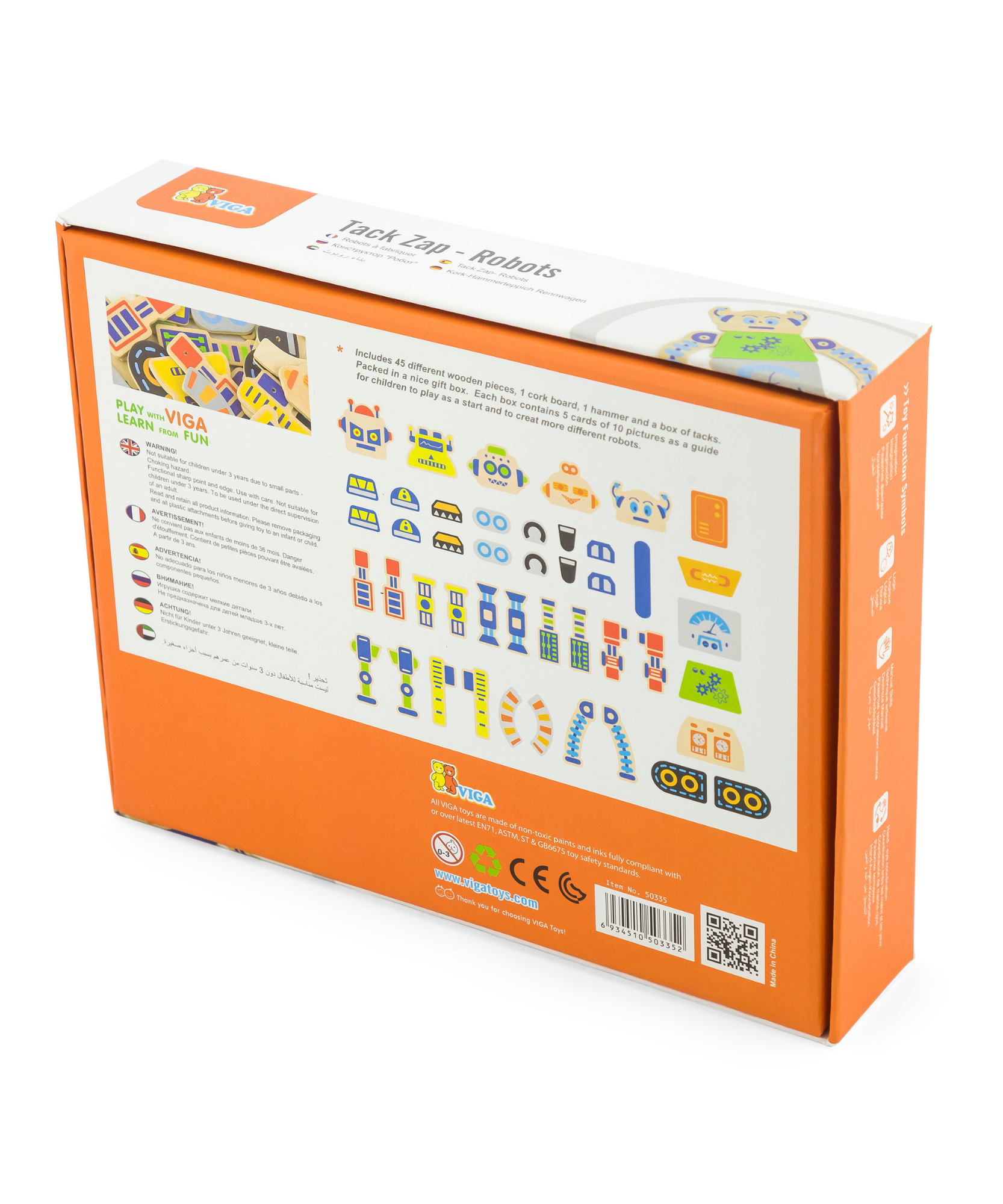 VIGA Tack Zap – Robots Creative Craft Set for Kids , Montessori-Inspired Wooden Activity Toy with Cork Board, Hammer & 45 Robot Pieces , Enhances Fine Motor Skills, Creativity & Focus , 3 Years+