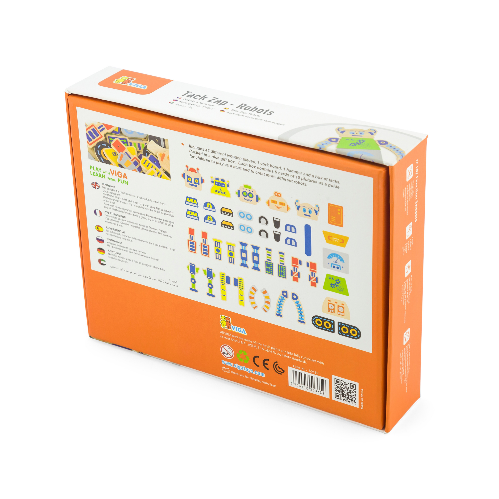 VIGA Tack Zap – Robots Creative Craft Set for Kids , Montessori-Inspired Wooden Activity Toy with Cork Board, Hammer & 45 Robot Pieces , Enhances Fine Motor Skills, Creativity & Focus , 3 Years+