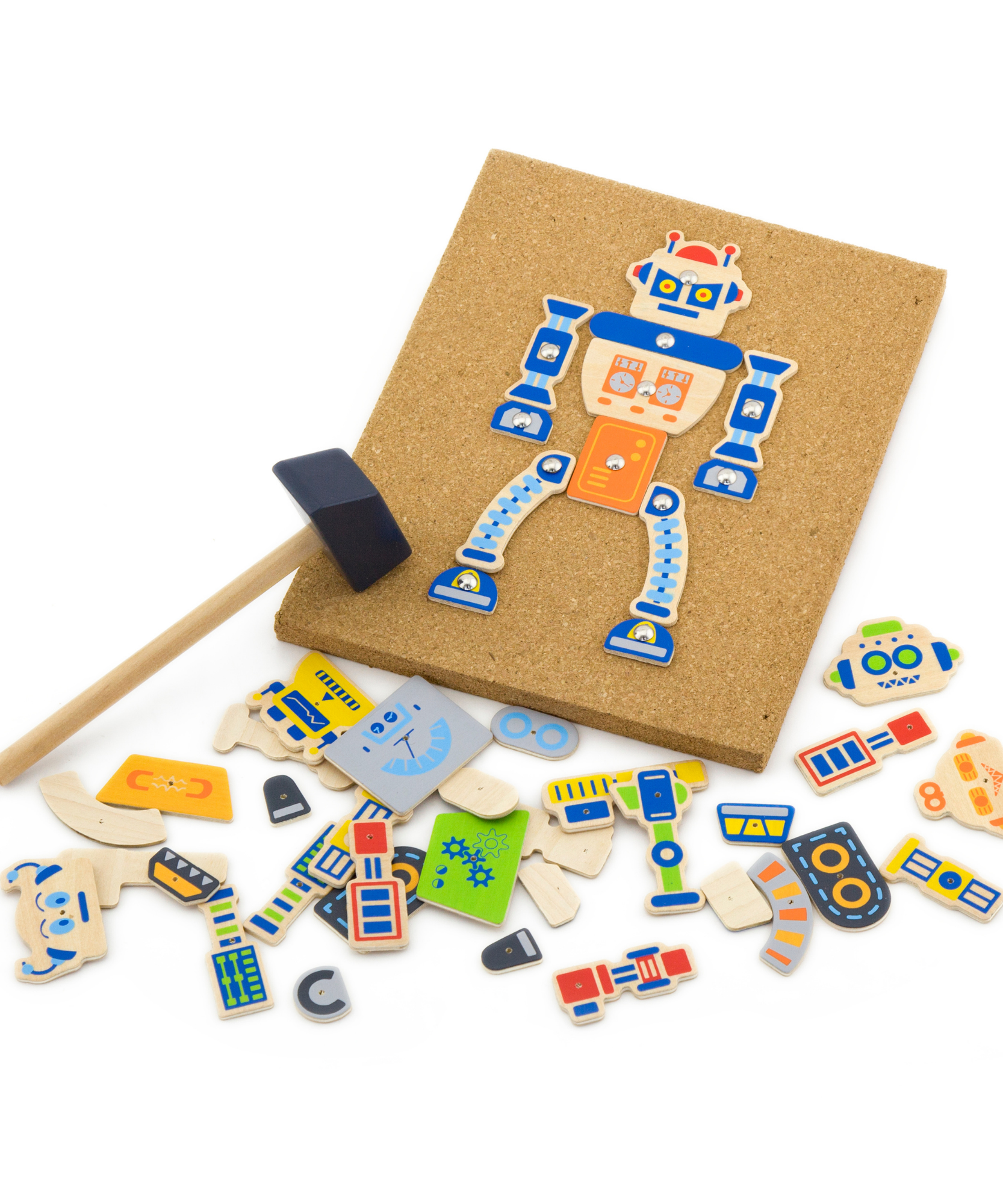 VIGA Tack Zap – Robots Creative Craft Set for Kids , Montessori-Inspired Wooden Activity Toy with Cork Board, Hammer & 45 Robot Pieces , Enhances Fine Motor Skills, Creativity & Focus , 3 Years+