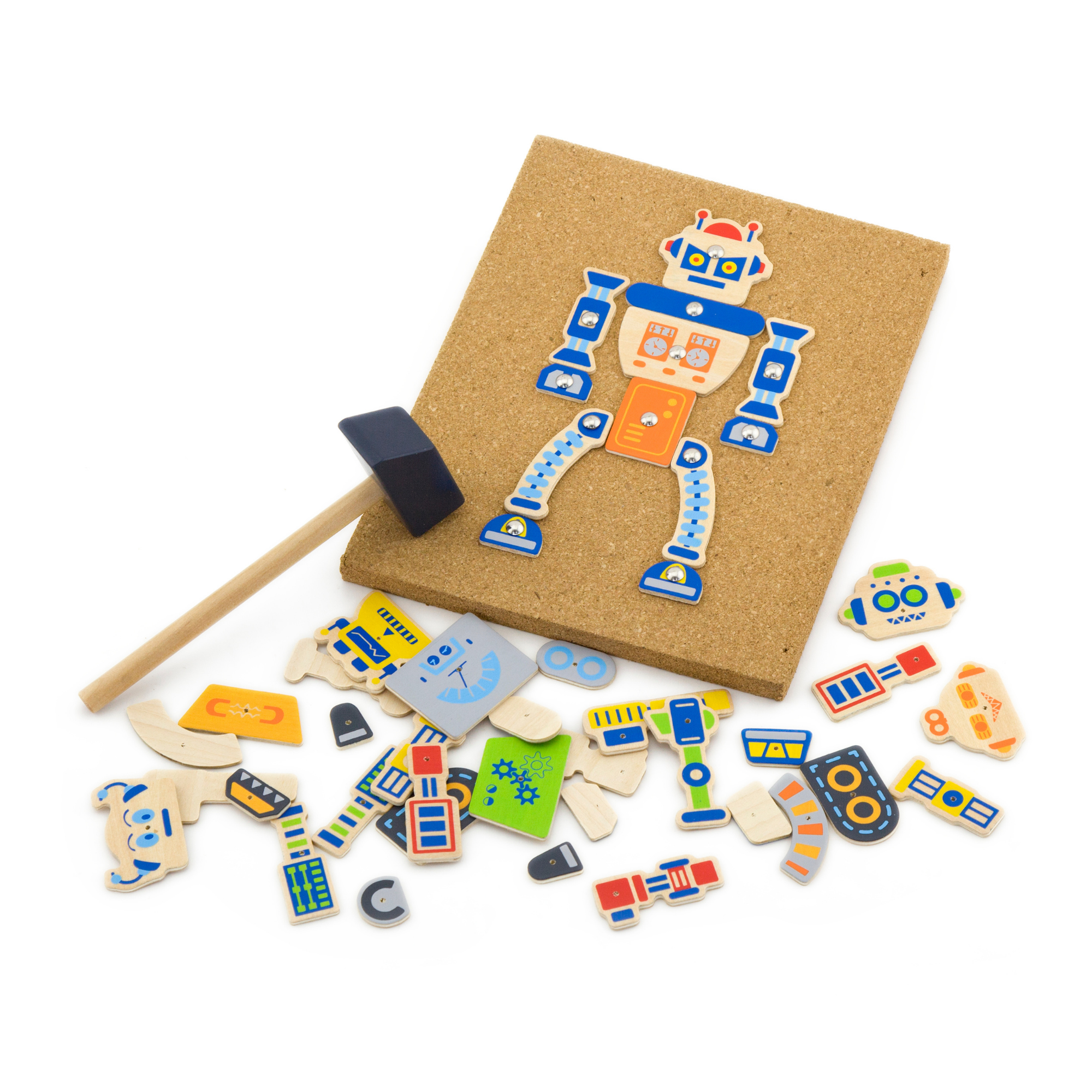 VIGA Tack Zap – Robots Creative Craft Set for Kids , Montessori-Inspired Wooden Activity Toy with Cork Board, Hammer & 45 Robot Pieces , Enhances Fine Motor Skills, Creativity & Focus , 3 Years+