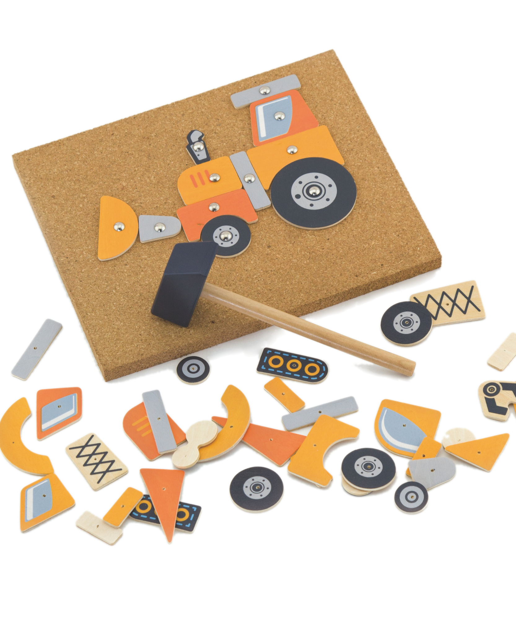 مجموعة مركبات البناء فيجا تاك زاب، لعبة مطرقة خشبية من مونتيسوري مع 45 قطعة وبطاقات تصميم، تنمي المهارات الحركية والمنطق، صديقة للبيئة وغير سامة، للأولاد والبنات من سن 3 سنوات فما فوق