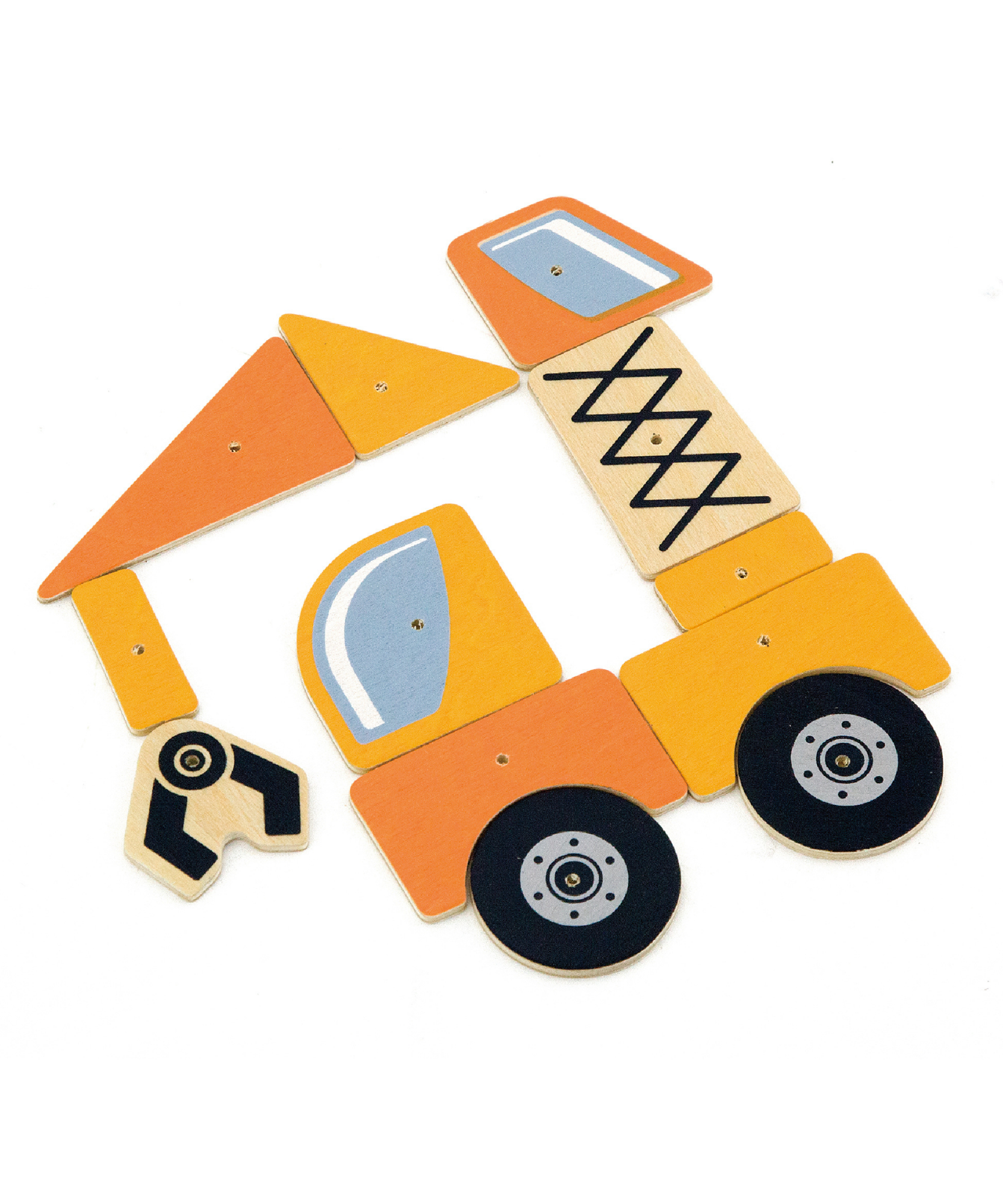 مجموعة مركبات البناء فيجا تاك زاب، لعبة مطرقة خشبية من مونتيسوري مع 45 قطعة وبطاقات تصميم، تنمي المهارات الحركية والمنطق، صديقة للبيئة وغير سامة، للأولاد والبنات من سن 3 سنوات فما فوق