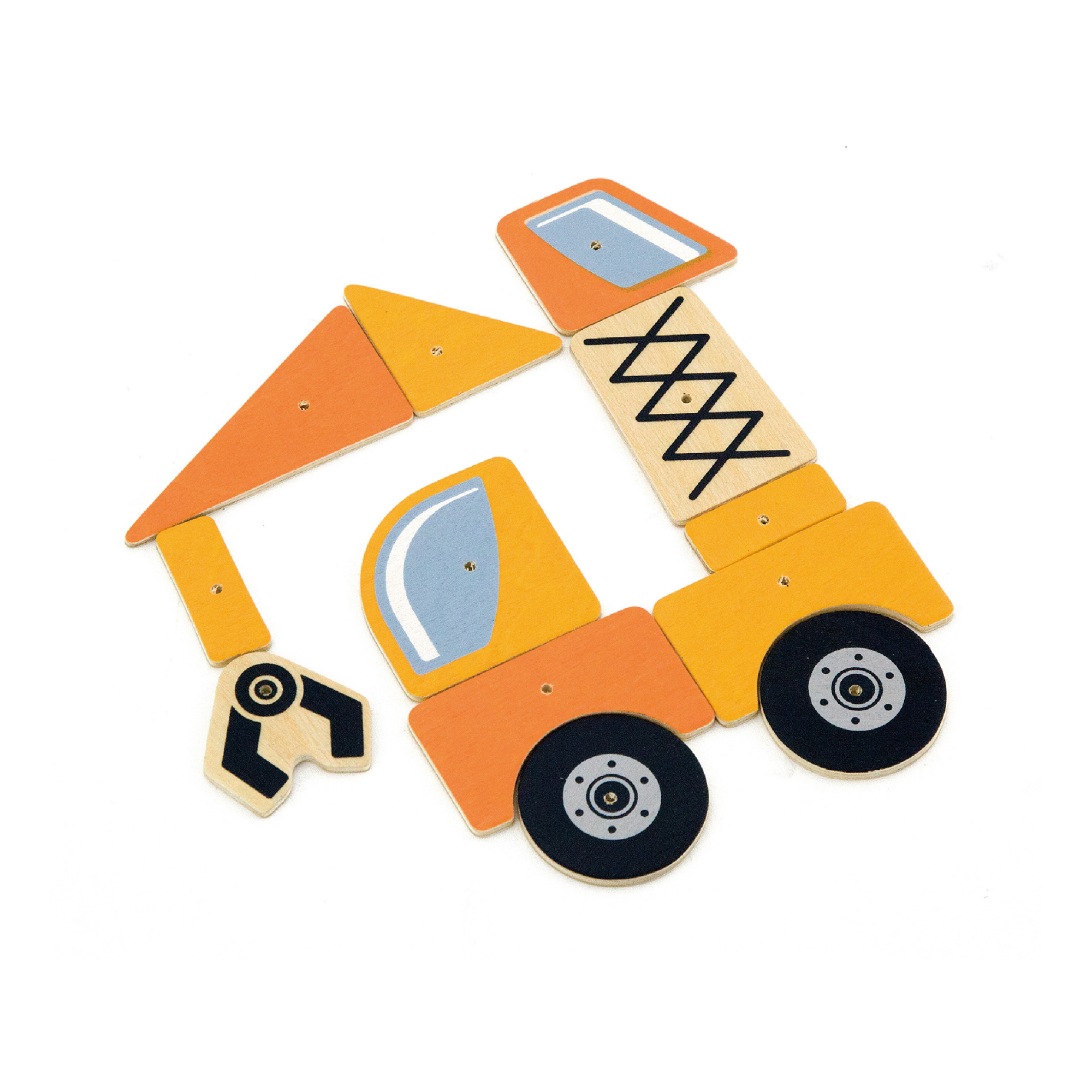 مجموعة مركبات البناء فيجا تاك زاب، لعبة مطرقة خشبية من مونتيسوري مع 45 قطعة وبطاقات تصميم، تنمي المهارات الحركية والمنطق، صديقة للبيئة وغير سامة، للأولاد والبنات من سن 3 سنوات فما فوق