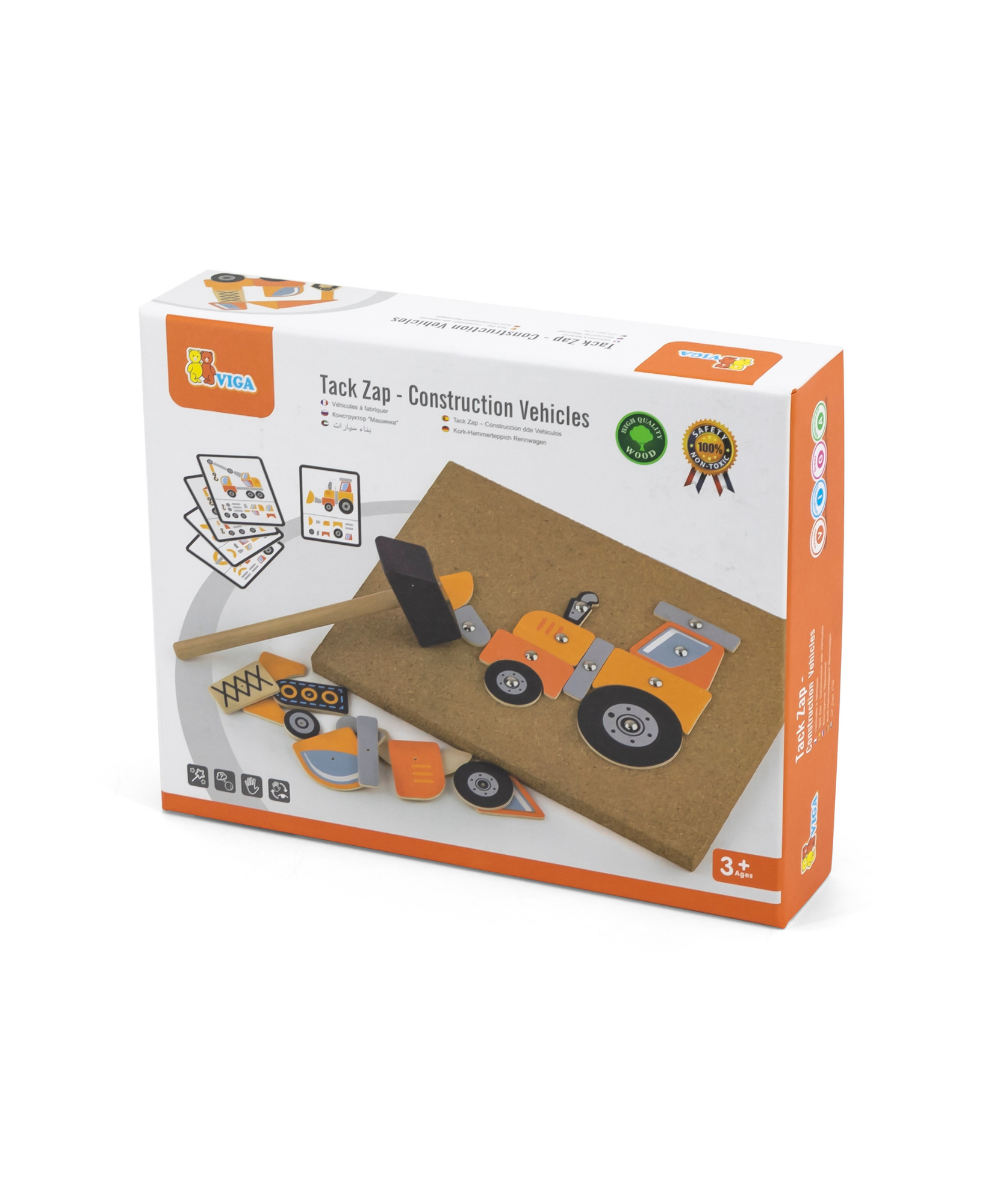 مجموعة مركبات البناء فيجا تاك زاب، لعبة مطرقة خشبية من مونتيسوري مع 45 قطعة وبطاقات تصميم، تنمي المهارات الحركية والمنطق، صديقة للبيئة وغير سامة، للأولاد والبنات من سن 3 سنوات فما فوق