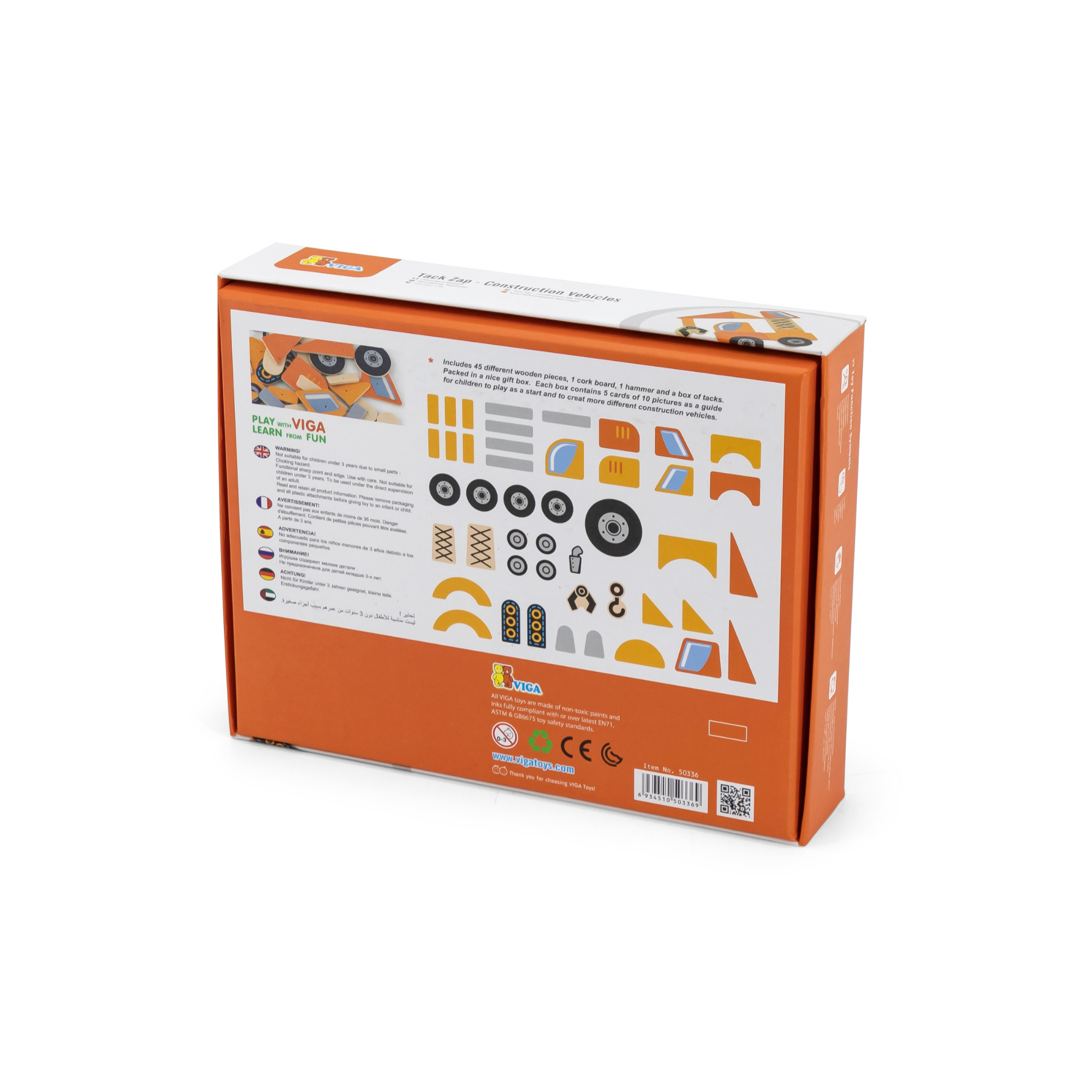 مجموعة مركبات البناء فيجا تاك زاب، لعبة مطرقة خشبية من مونتيسوري مع 45 قطعة وبطاقات تصميم، تنمي المهارات الحركية والمنطق، صديقة للبيئة وغير سامة، للأولاد والبنات من سن 3 سنوات فما فوق