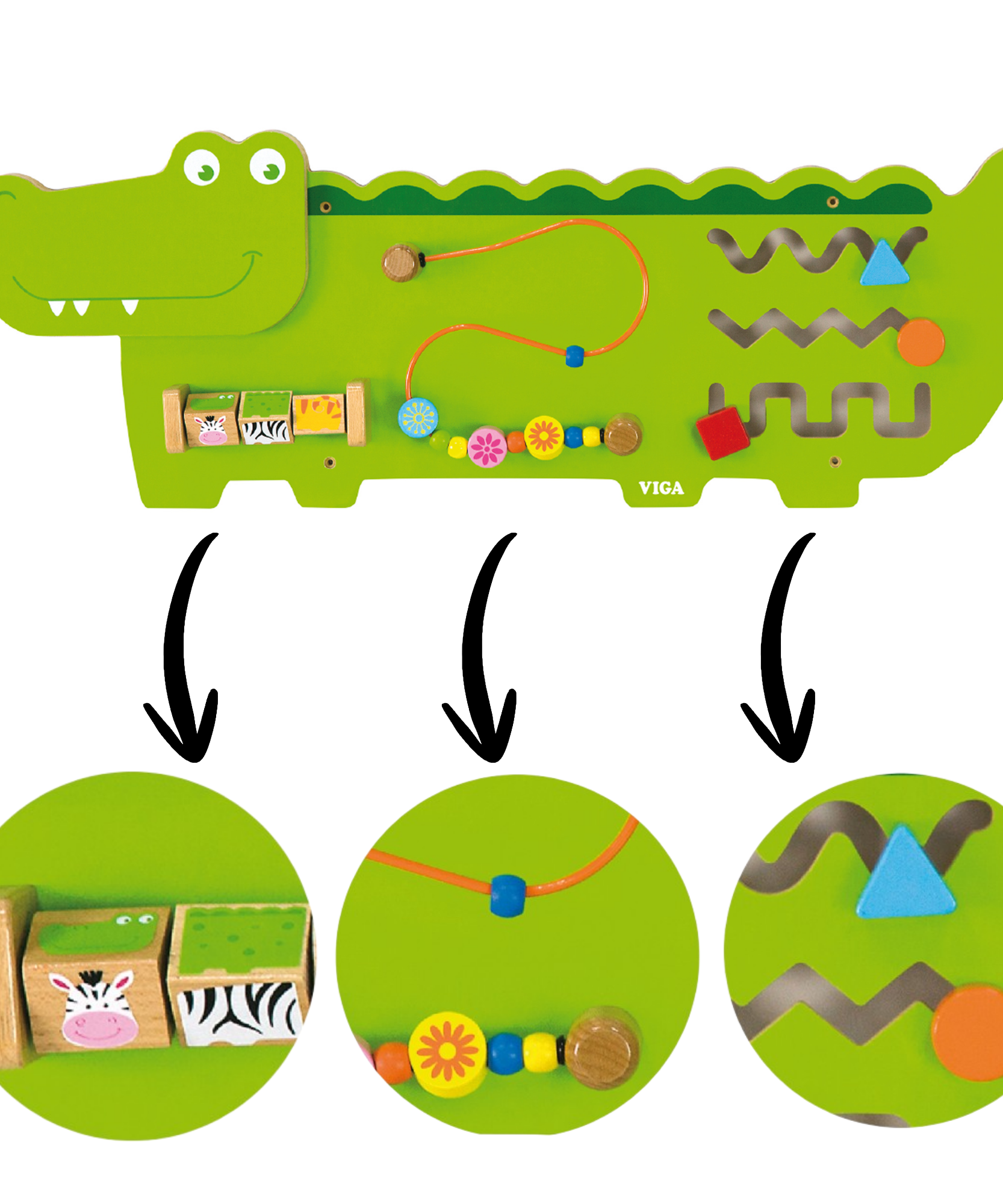 لوحة حائط فيجا كروكودايل، لوحة أنشطة حسية خشبية من مونتيسوري، تُنمّي المنطق والتنسيق بين اليد والعين والمهارات الحركية، لعبة تعليمية صديقة للبيئة وغير سامة، للأولاد والبنات من عمر 18 شهرًا فما فوق