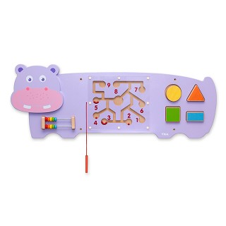 VIGA Montessori Hippo Wall Toy – Multifunctional Sensory Activity Panel for Toddlers – Durable Wooden Educational Toy for Hand-Eye Coordination and Brain Development – Ages 18 Months+