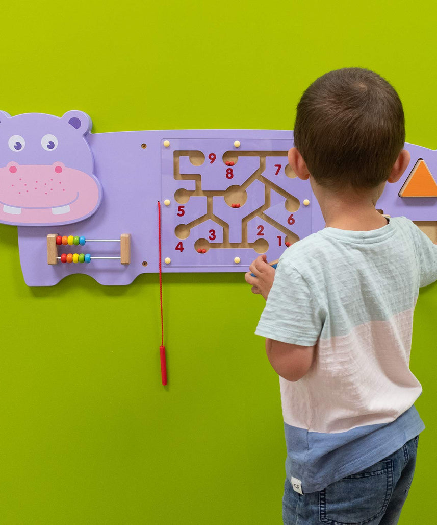 لعبة حائط فرس النهر من فيجا مونتيسوري - لوحة أنشطة حسية متعددة الوظائف للأطفال الصغار - لعبة تعليمية خشبية متينة لتنسيق اليد والعين وتنمية الدماغ - للأعمار من 18 شهرًا فما فوق