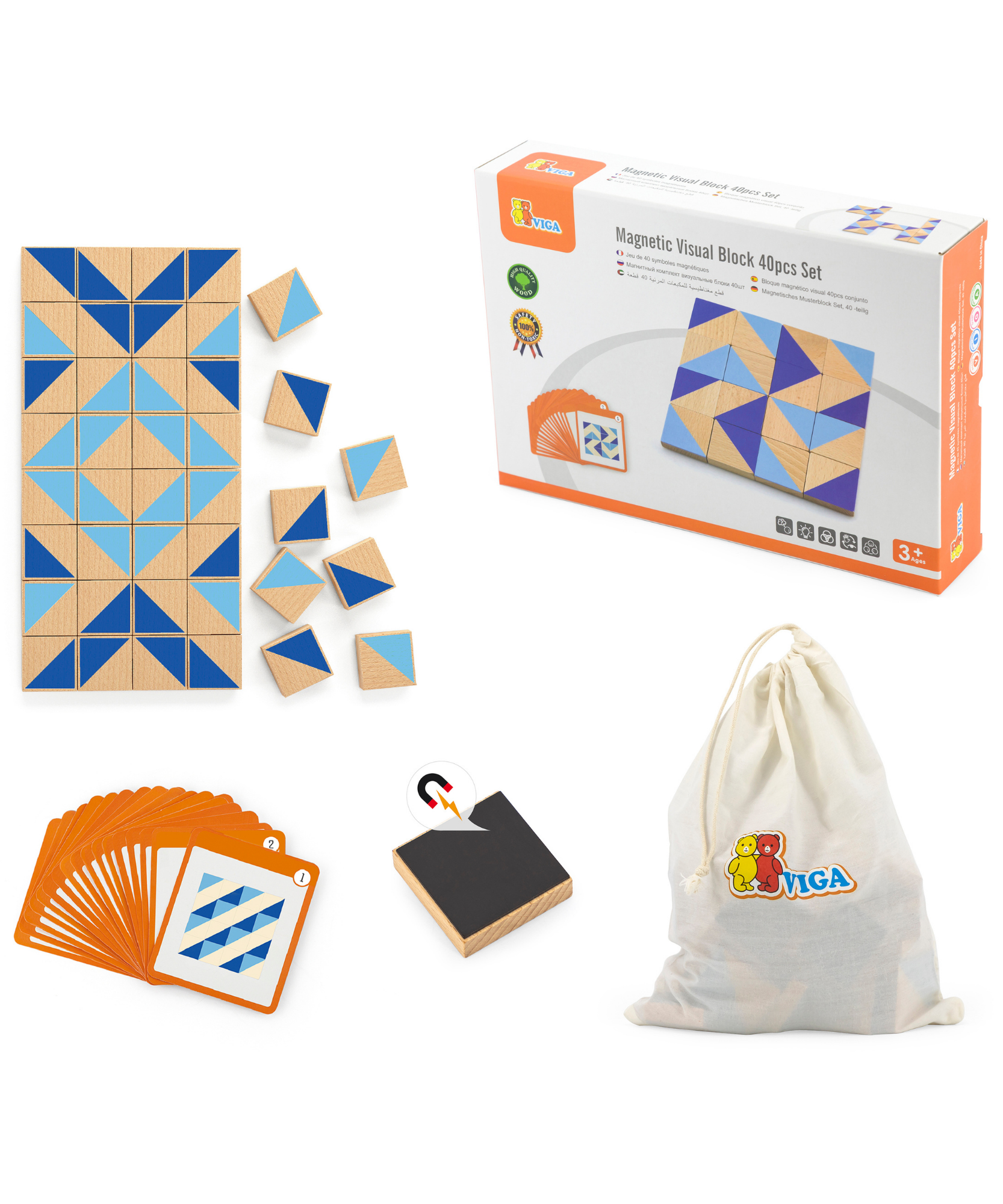 مكعبات فيجا البصرية، 40 قطعة أحجية مغناطيسية، لعبة مونتيسوري الخشبية، تنمي المهارات الحسية والإدراكية والحركية الدقيقة، لعبة تعليمية للأطفال غير سامة وصديقة للبيئة، مناسبة للأطفال من سن 3 سنوات فما فوق