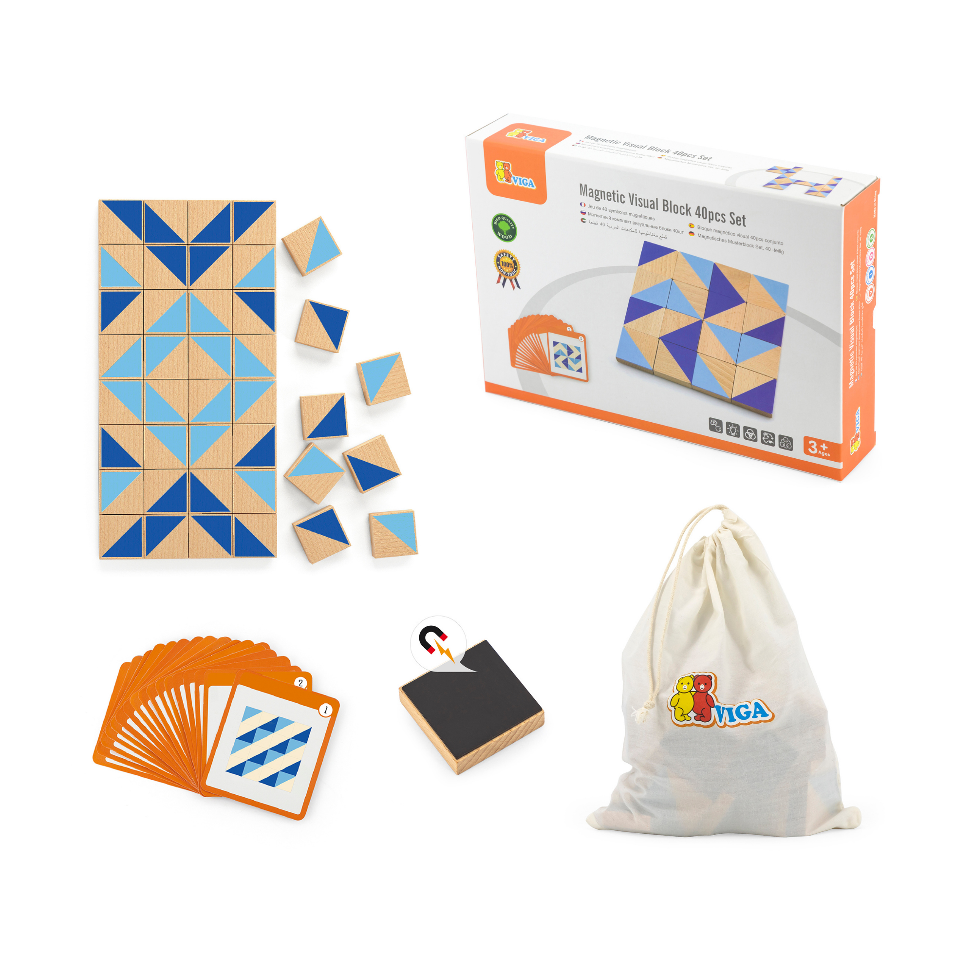 مكعبات فيجا البصرية، 40 قطعة أحجية مغناطيسية، لعبة مونتيسوري الخشبية، تنمي المهارات الحسية والإدراكية والحركية الدقيقة، لعبة تعليمية للأطفال غير سامة وصديقة للبيئة، مناسبة للأطفال من سن 3 سنوات فما فوق